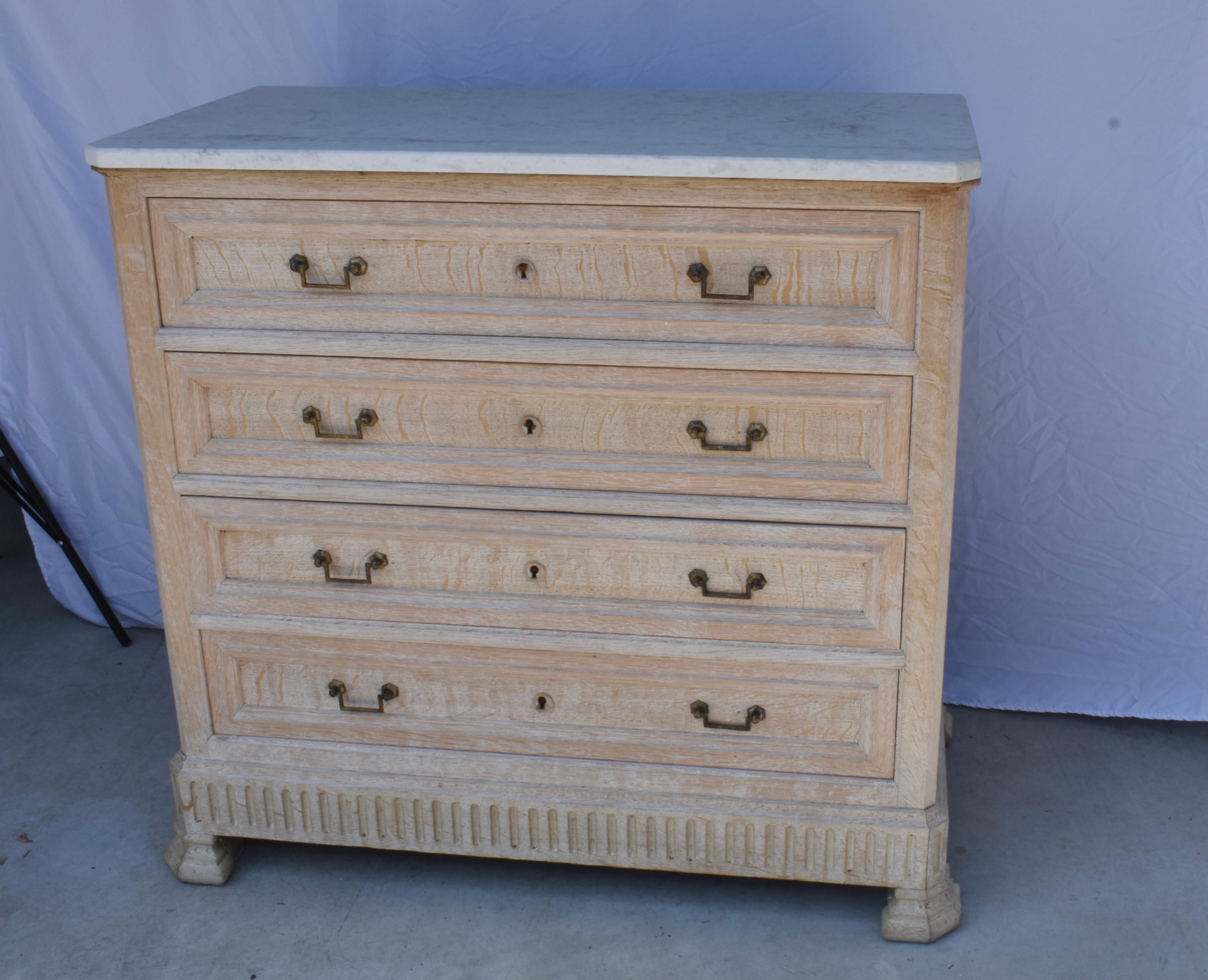 19th Century French Bleached Oak Louis Philippe Chest with White Marble 10
