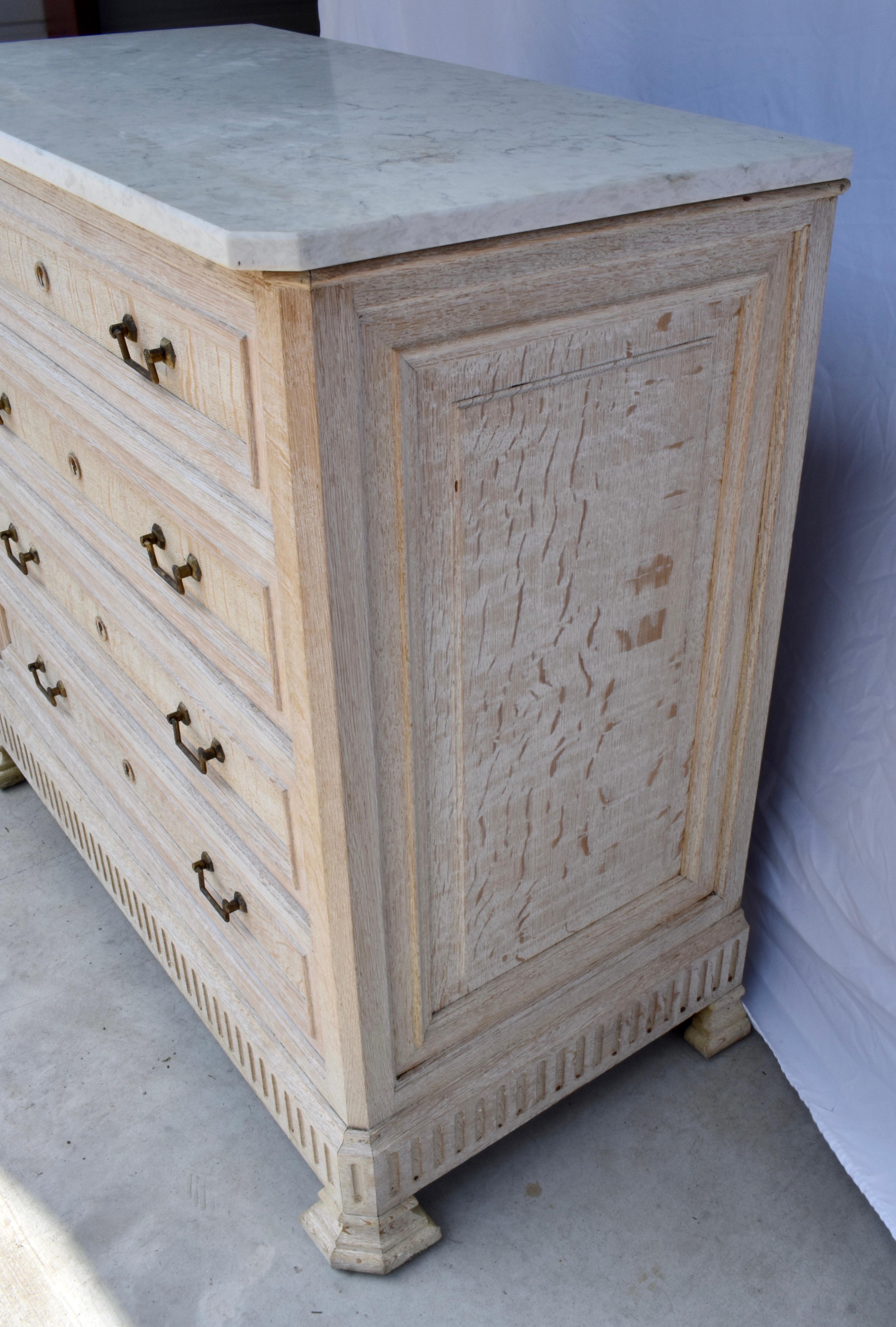 19th Century French Bleached Oak Louis Philippe Chest with White Marble 1