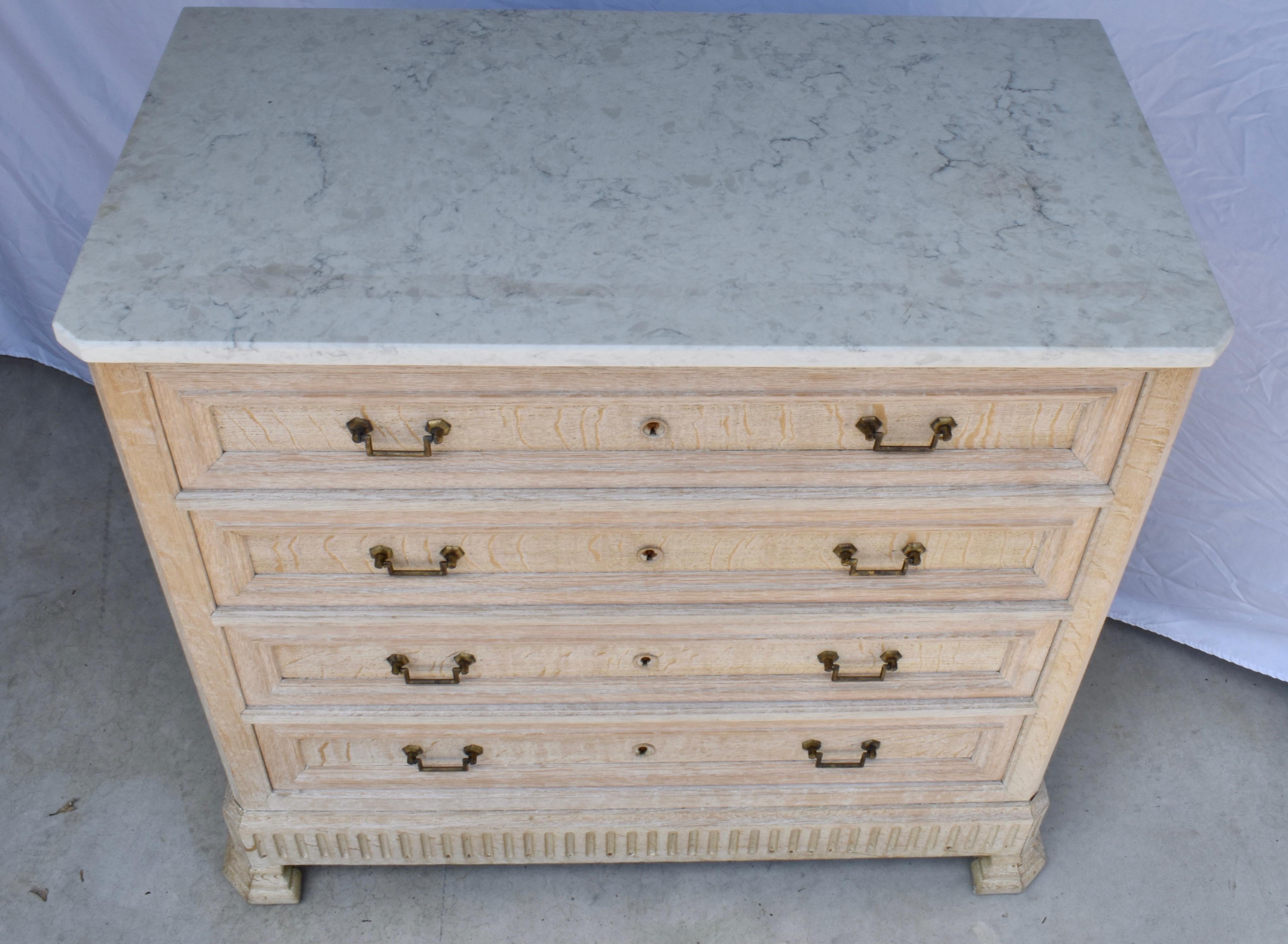 19th Century French Bleached Oak Louis Philippe Chest with White Marble 2