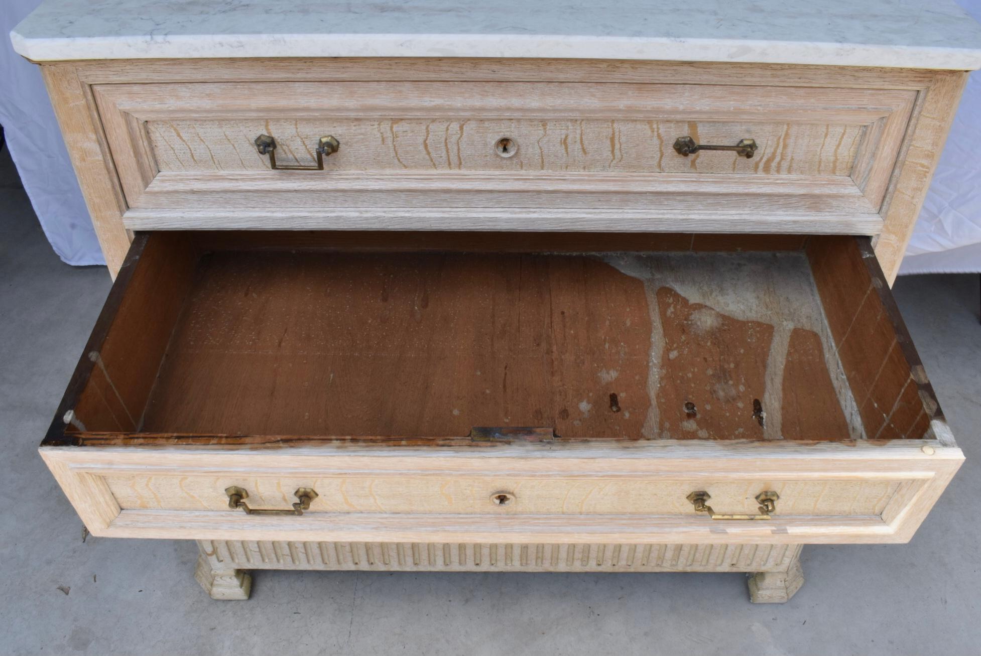 19th Century French Bleached Oak Louis Philippe Chest with White Marble 3