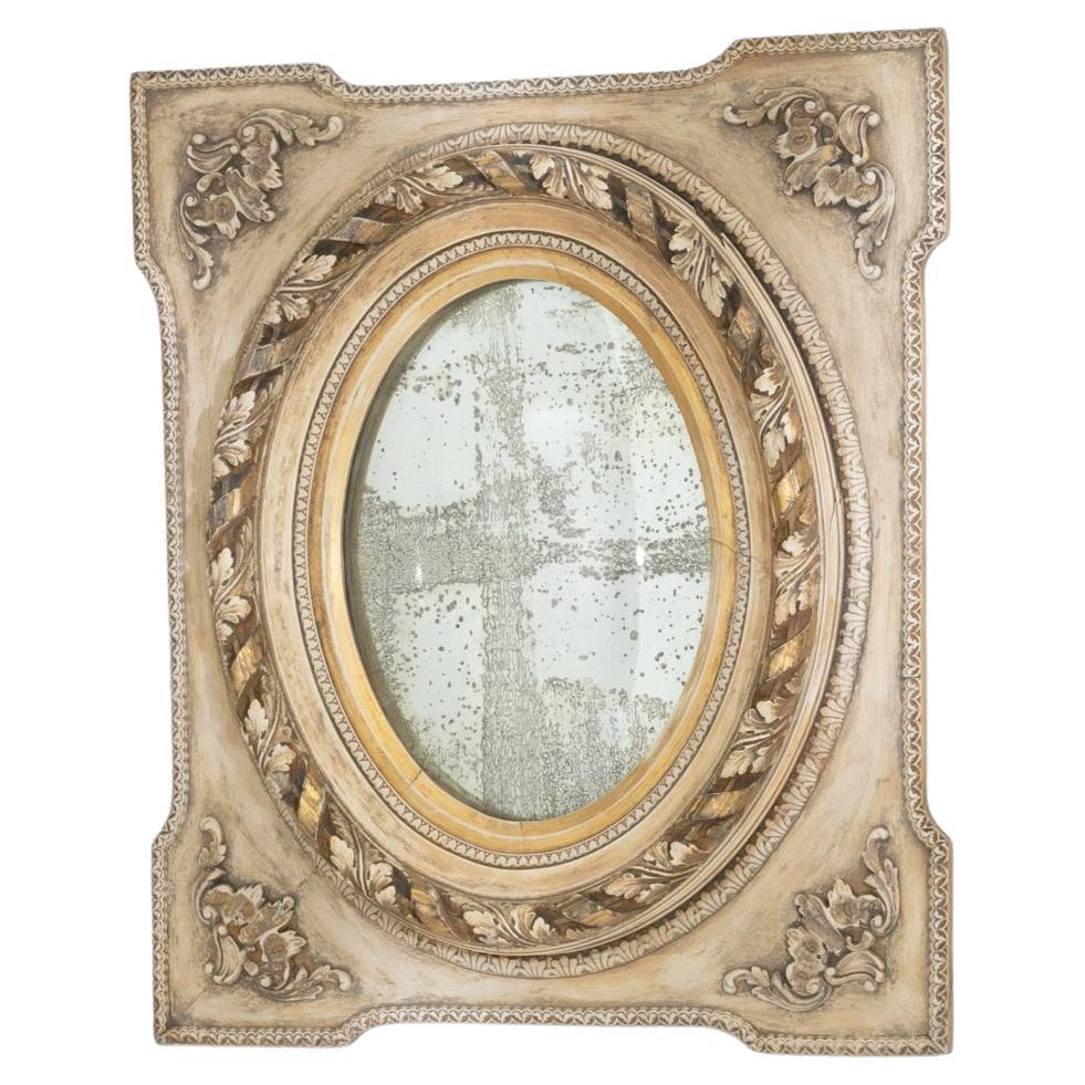 Miroir en chêne blanchi français du 19e siècle