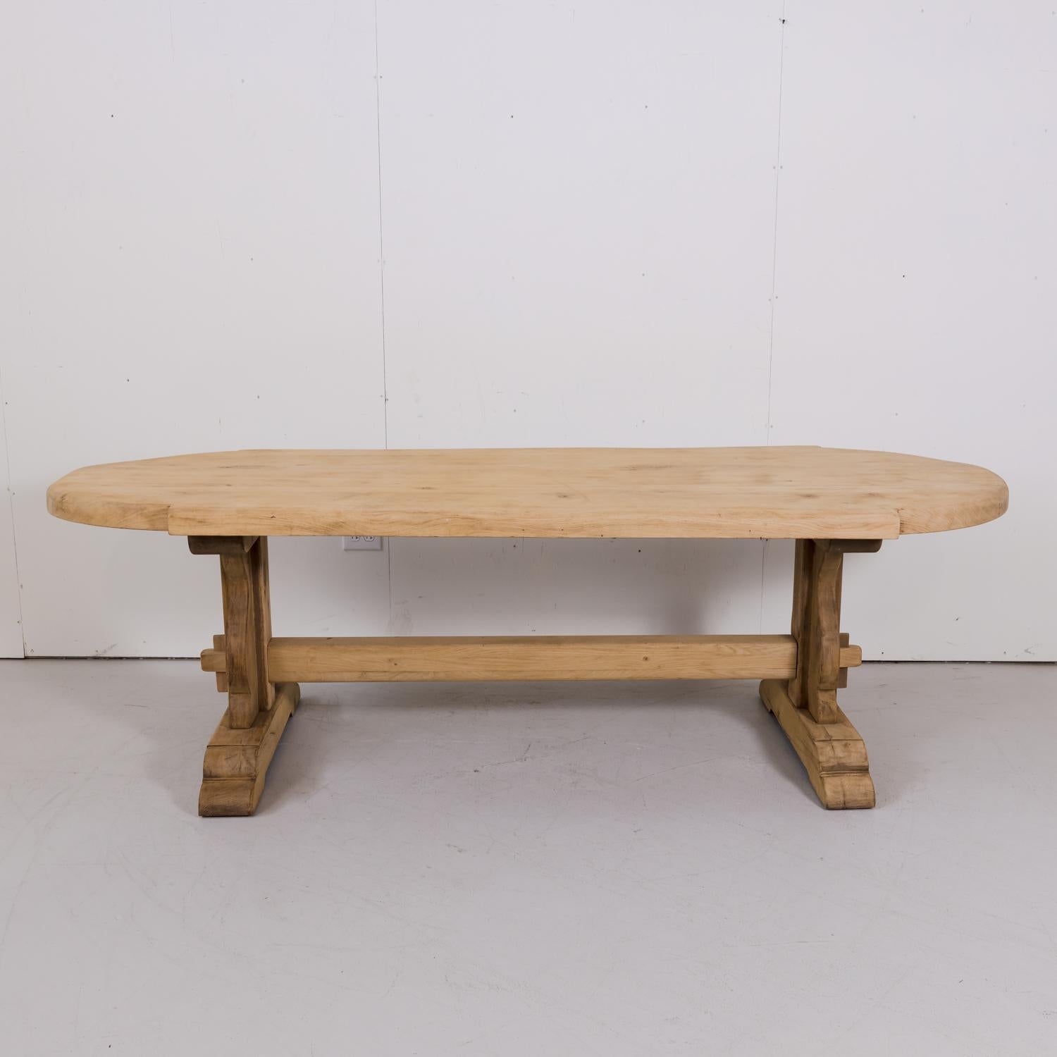 19th Century French Bleached Oak Normandy Monastery Trestle Table In Good Condition In Birmingham, AL