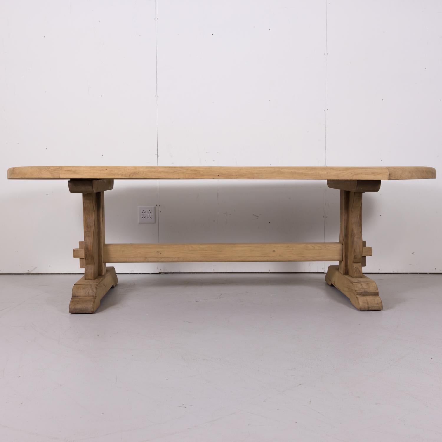 19th Century French Bleached Oak Normandy Monastery Trestle Table 1