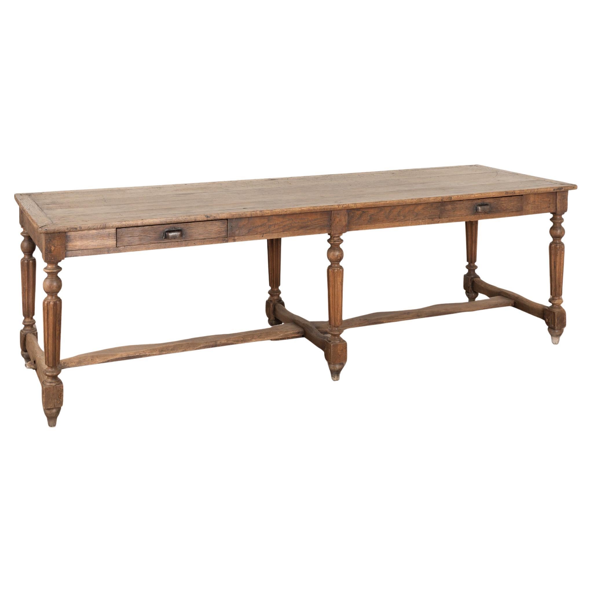 Mesa de refectorio francesa de roble blanqueado del siglo XIX