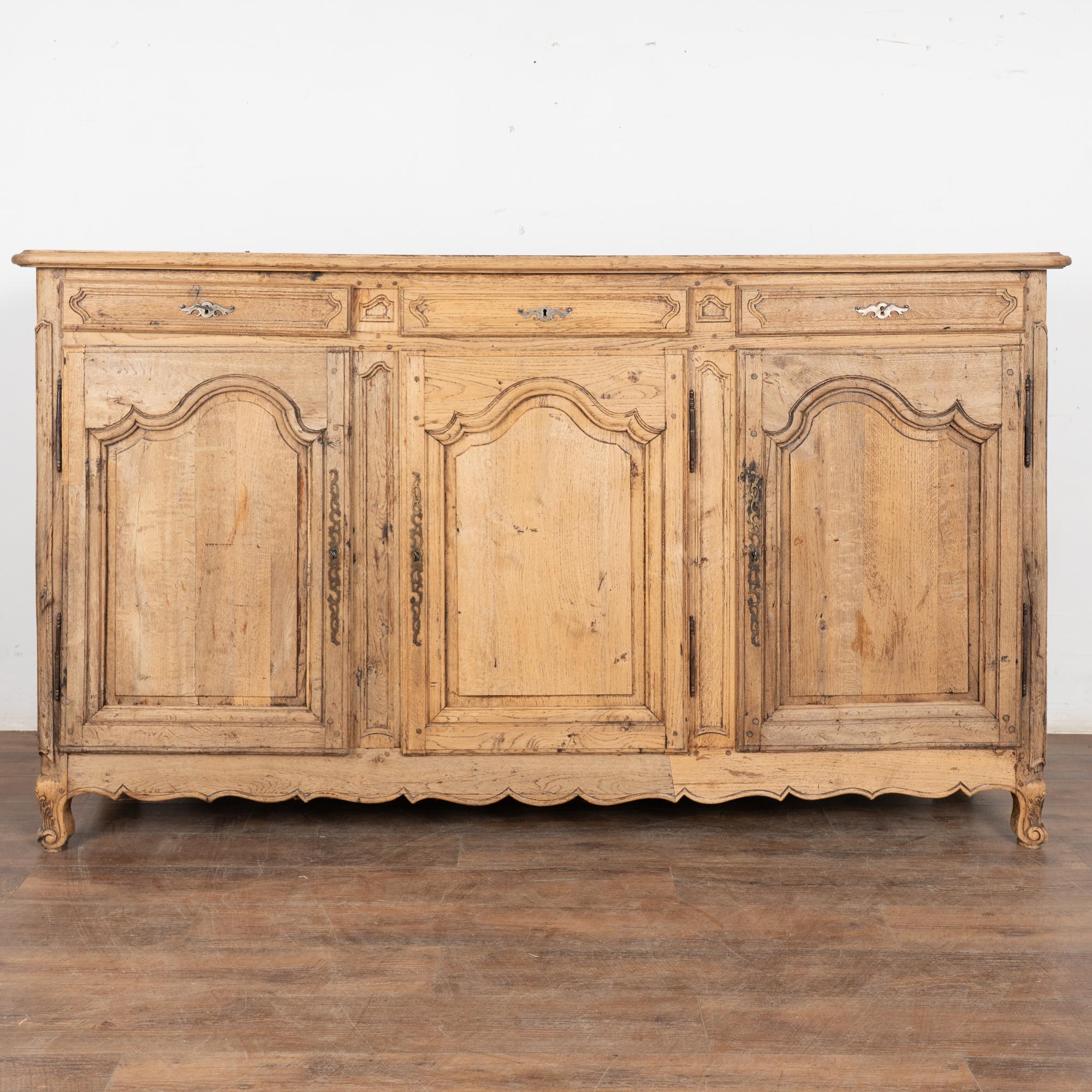 19th Century French Bleached Oak Sideboard Buffet In Fair Condition For Sale In Round Top, TX