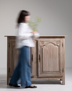 19th Century French Bleached Oak Sideboard with Carved Panel Doors