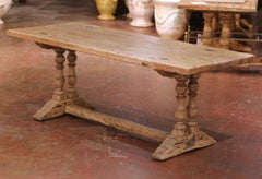 19th Century French Bleached Oak Single-Plank Refectory Table with Baluster Legs