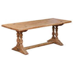 19th Century French Bleached Oak Single-Plank Refectory Table with Baluster Legs