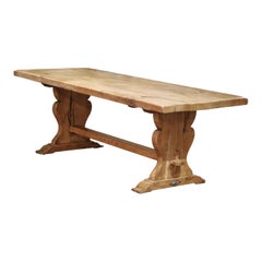 Table de salle à manger de monastère à tréteaux en Oak Oak blanchi du 19ème siècle
