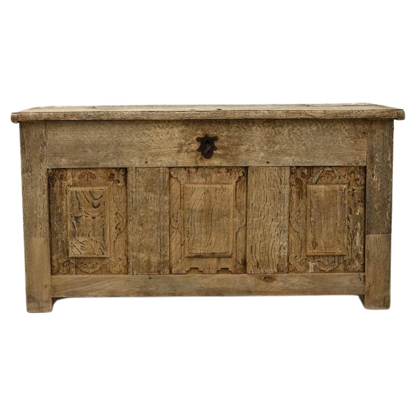 19th Century French Bleached Oak Trunk For Sale