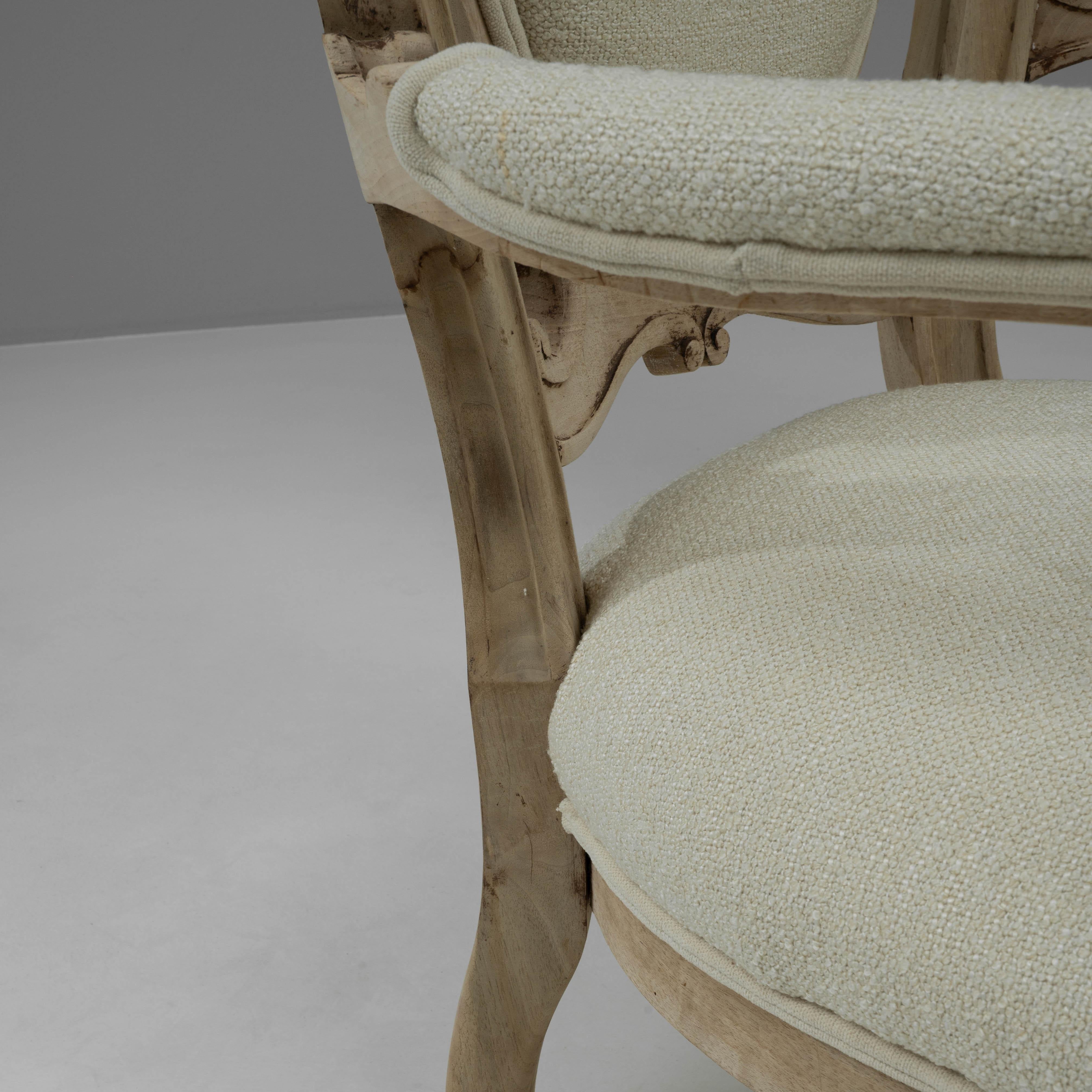 19th Century French Bleached Oak Upholstered Armchairs, a Pair For Sale 9