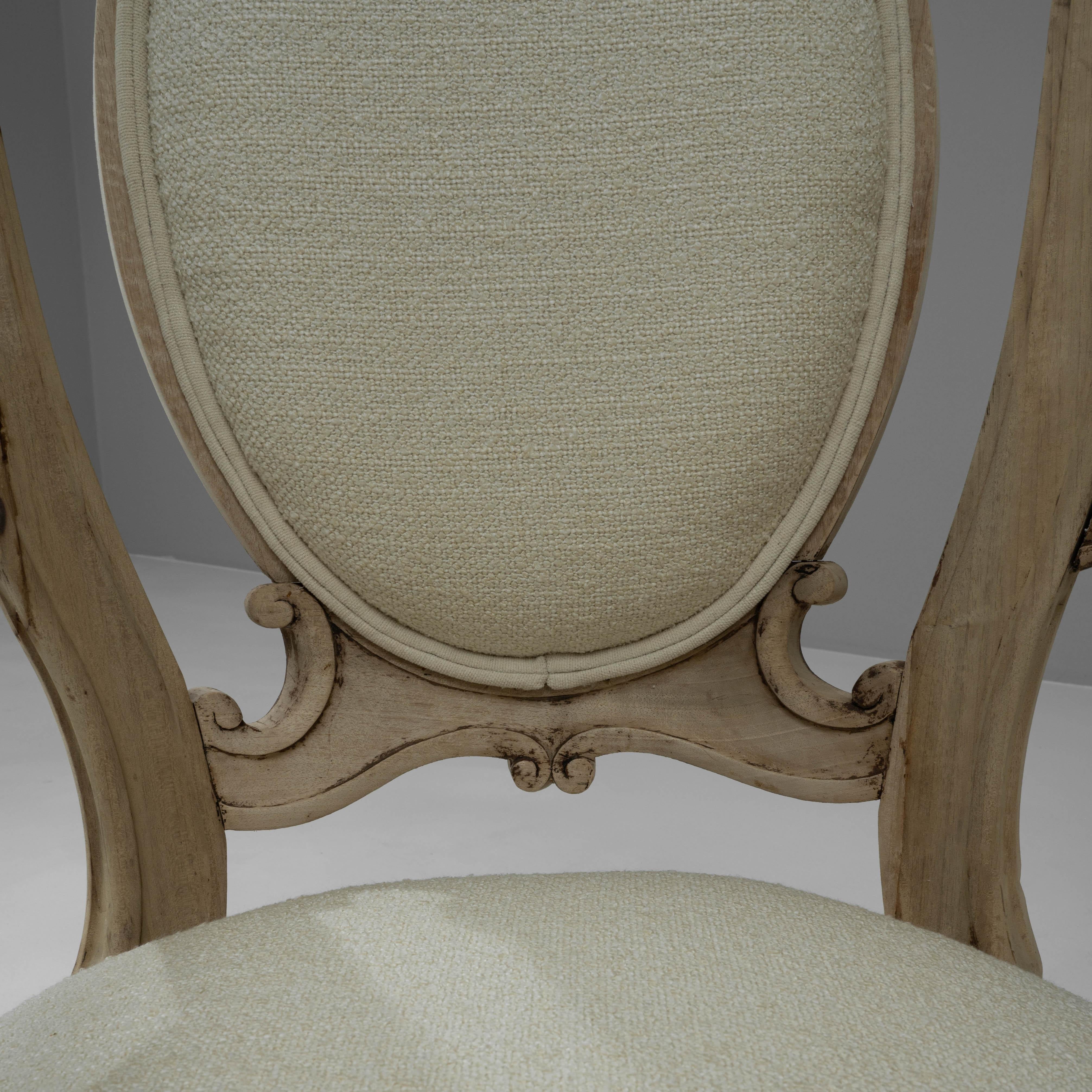 19th Century French Bleached Oak Upholstered Armchairs, a Pair For Sale 10