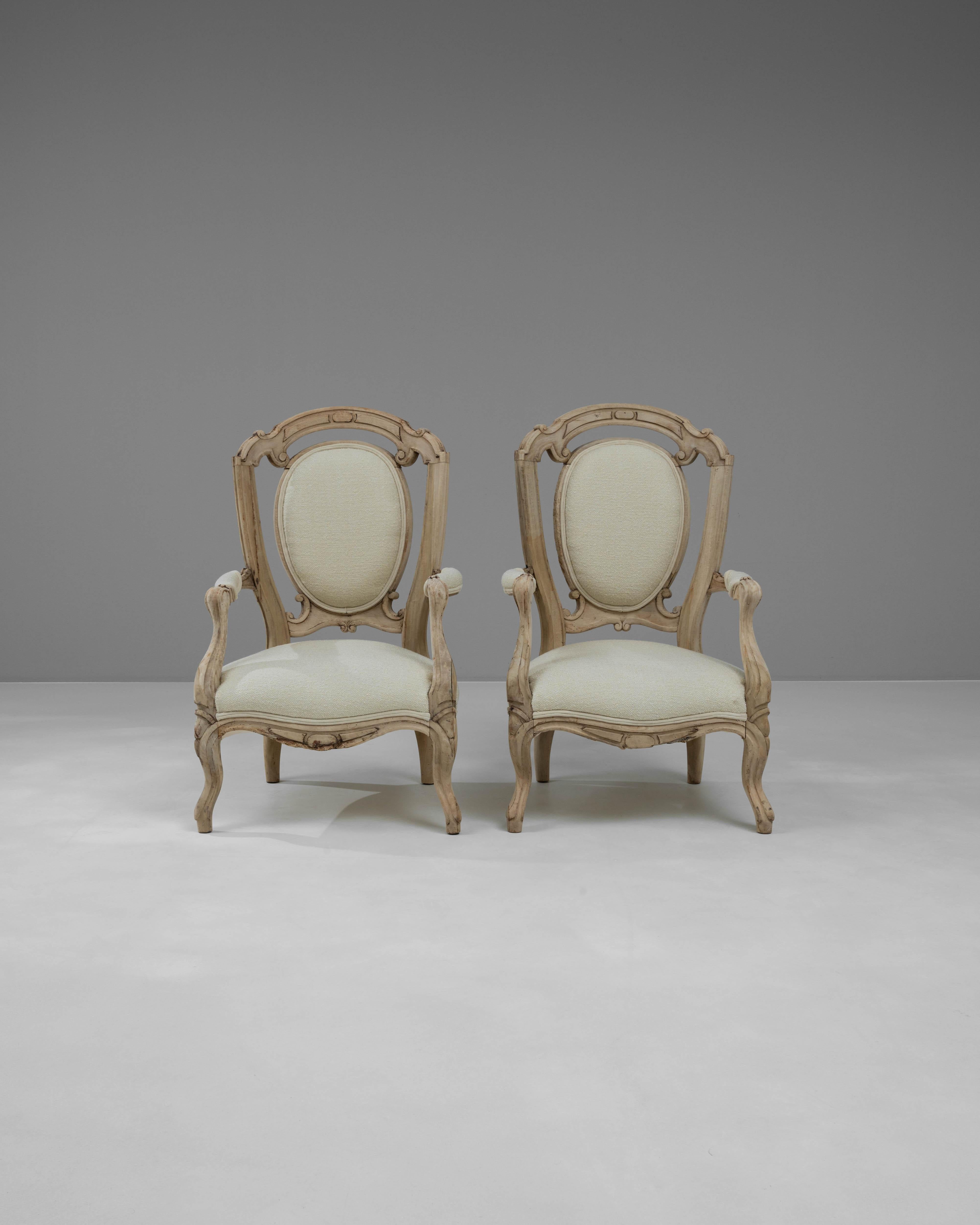 Upholstery 19th Century French Bleached Oak Upholstered Armchairs, a Pair For Sale