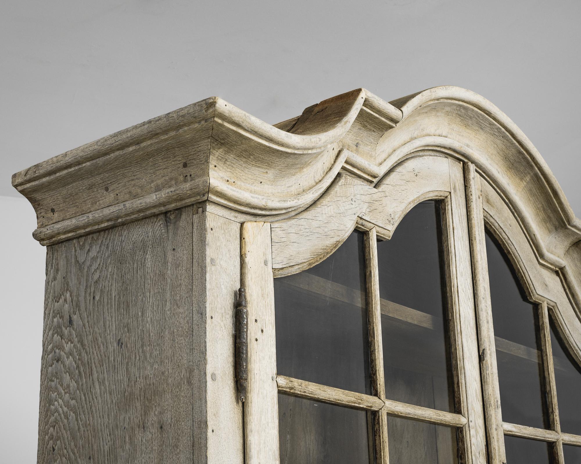 Hand-Carved 19th Century French Bleached Oak Vitrine