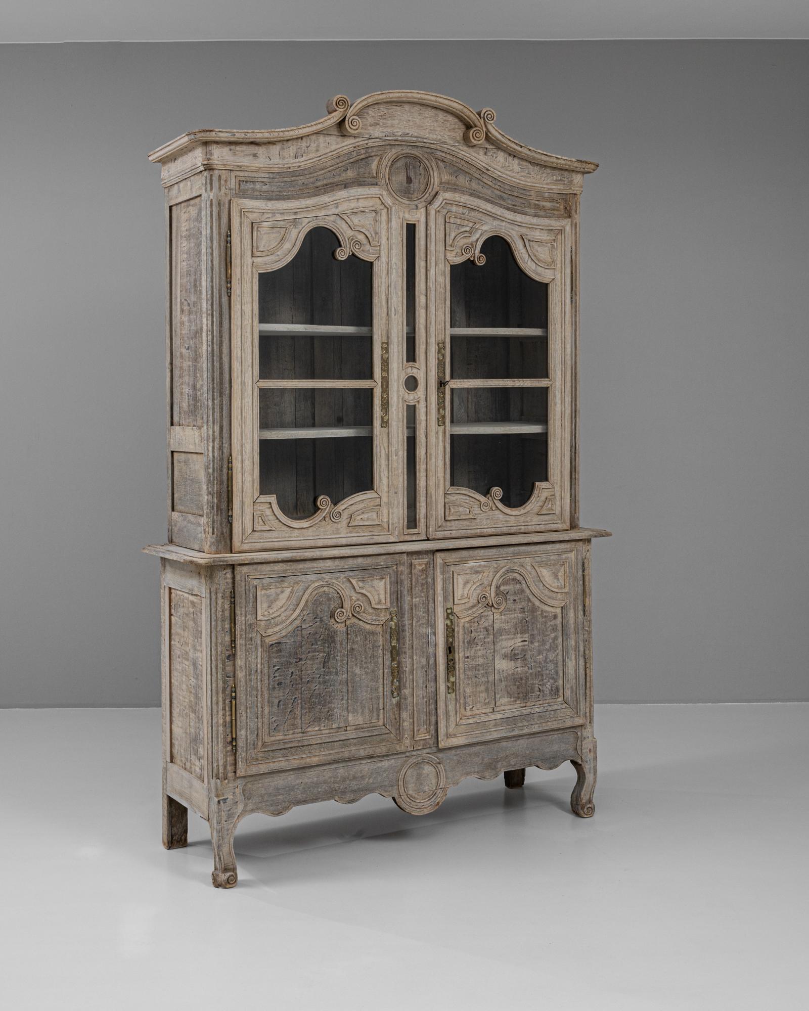 Glass 19th Century French Bleached Oak Vitrine