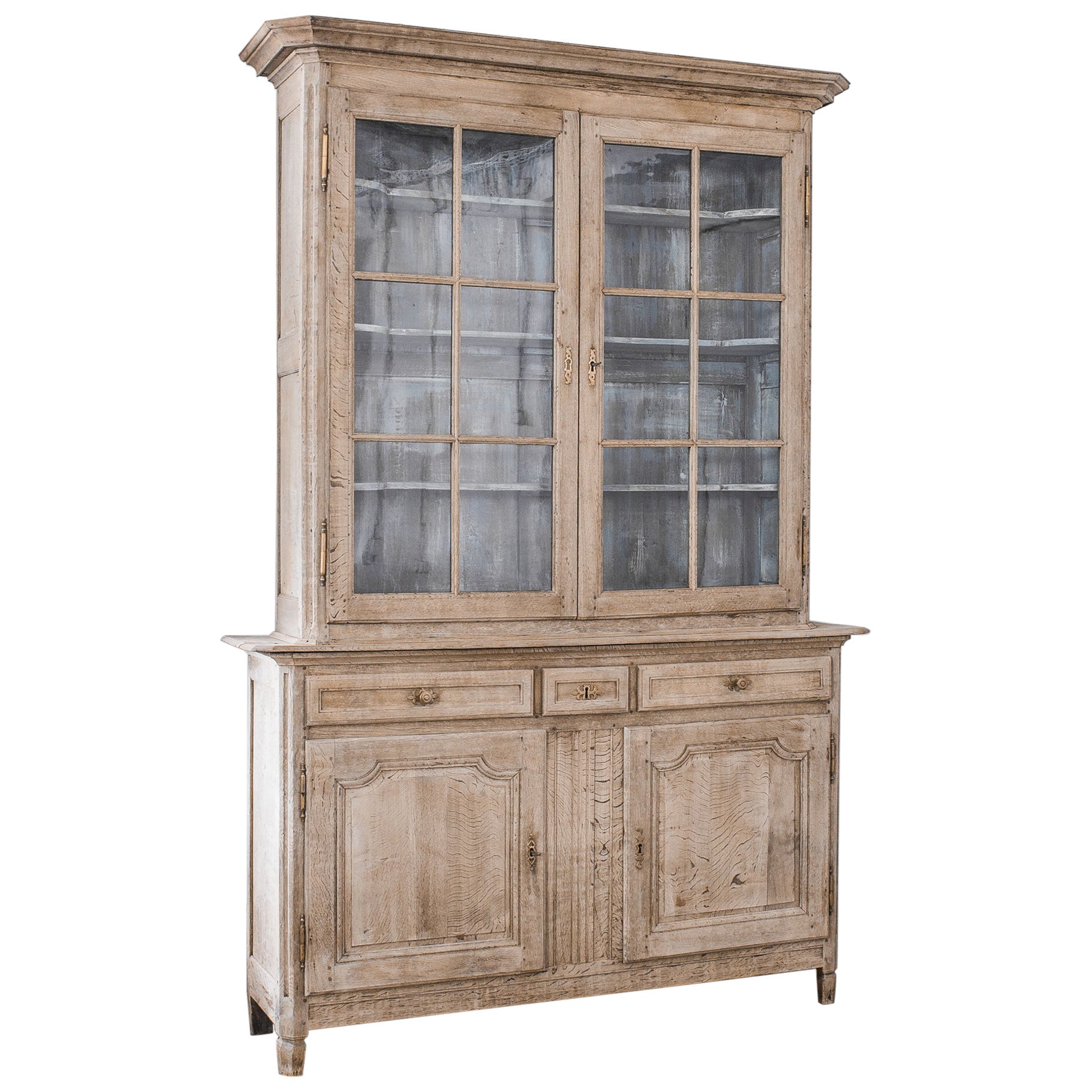 19th Century French Bleached Oak Vitrine