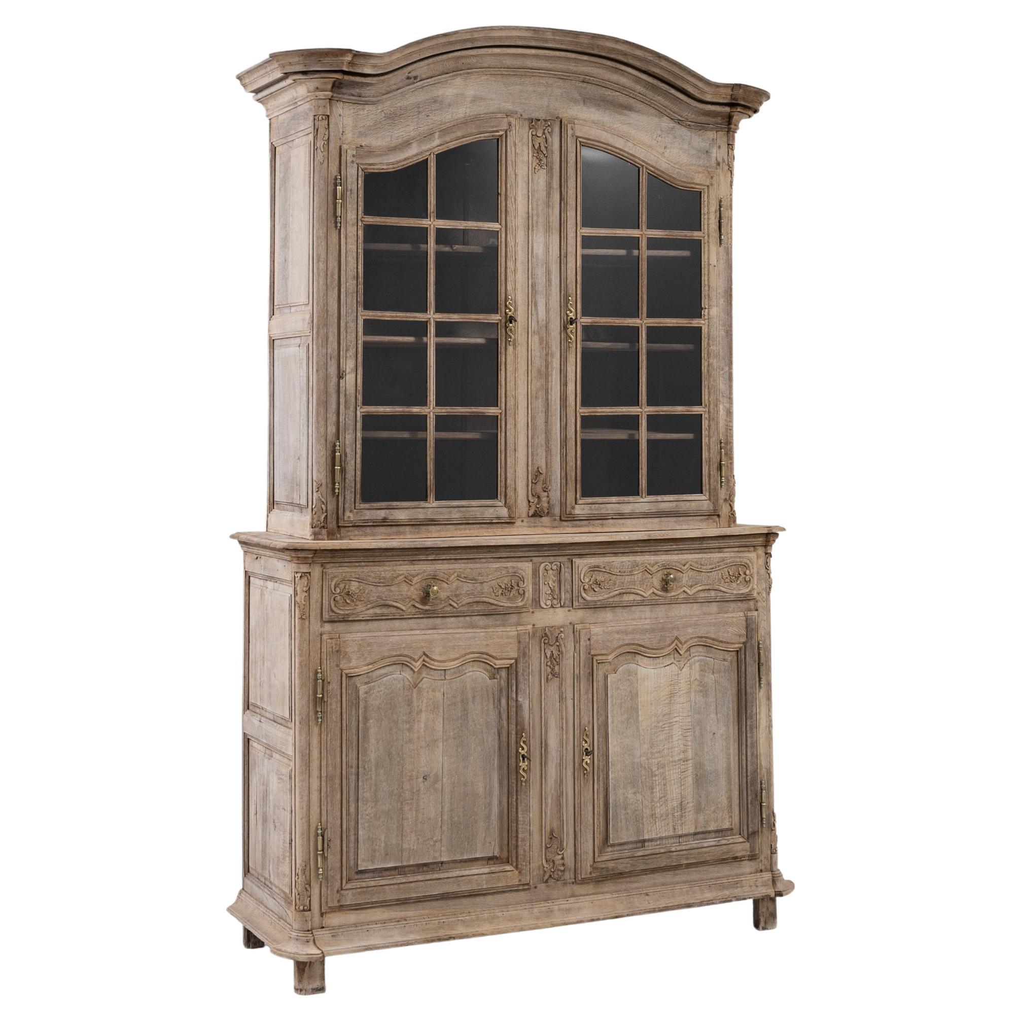 19th Century French Bleached Oak Vitrine For Sale