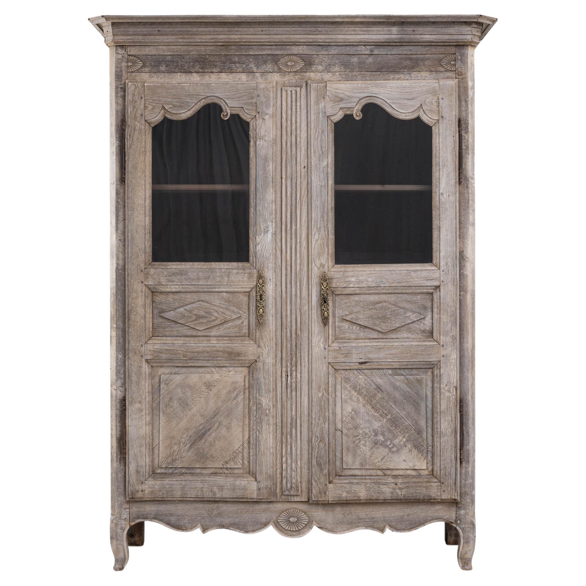 19th Century French Bleached Oak Vitrine