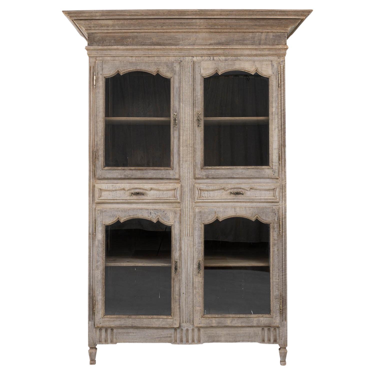 19th Century French Bleached Oak Vitrine For Sale