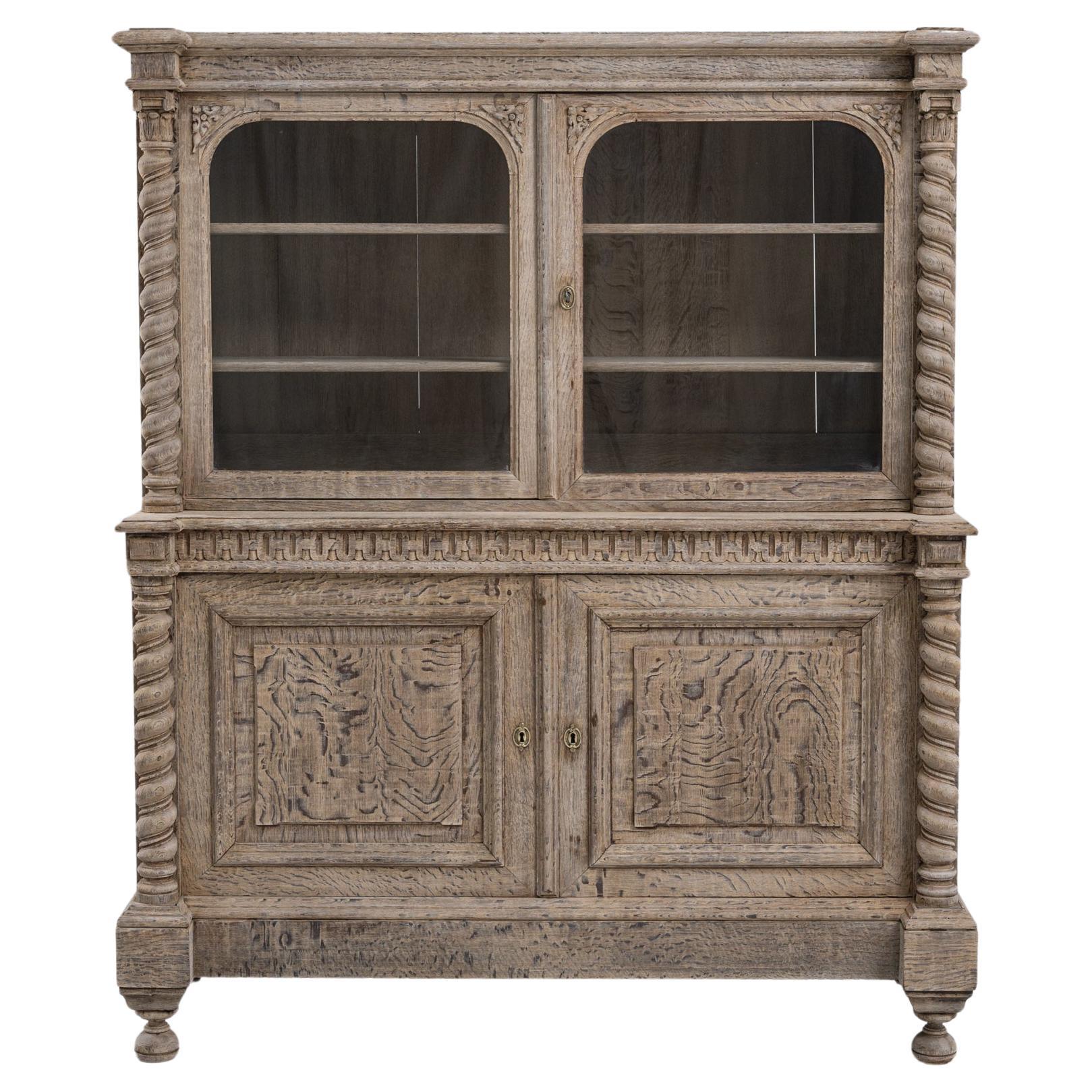 19th Century French Bleached Oak Vitrine