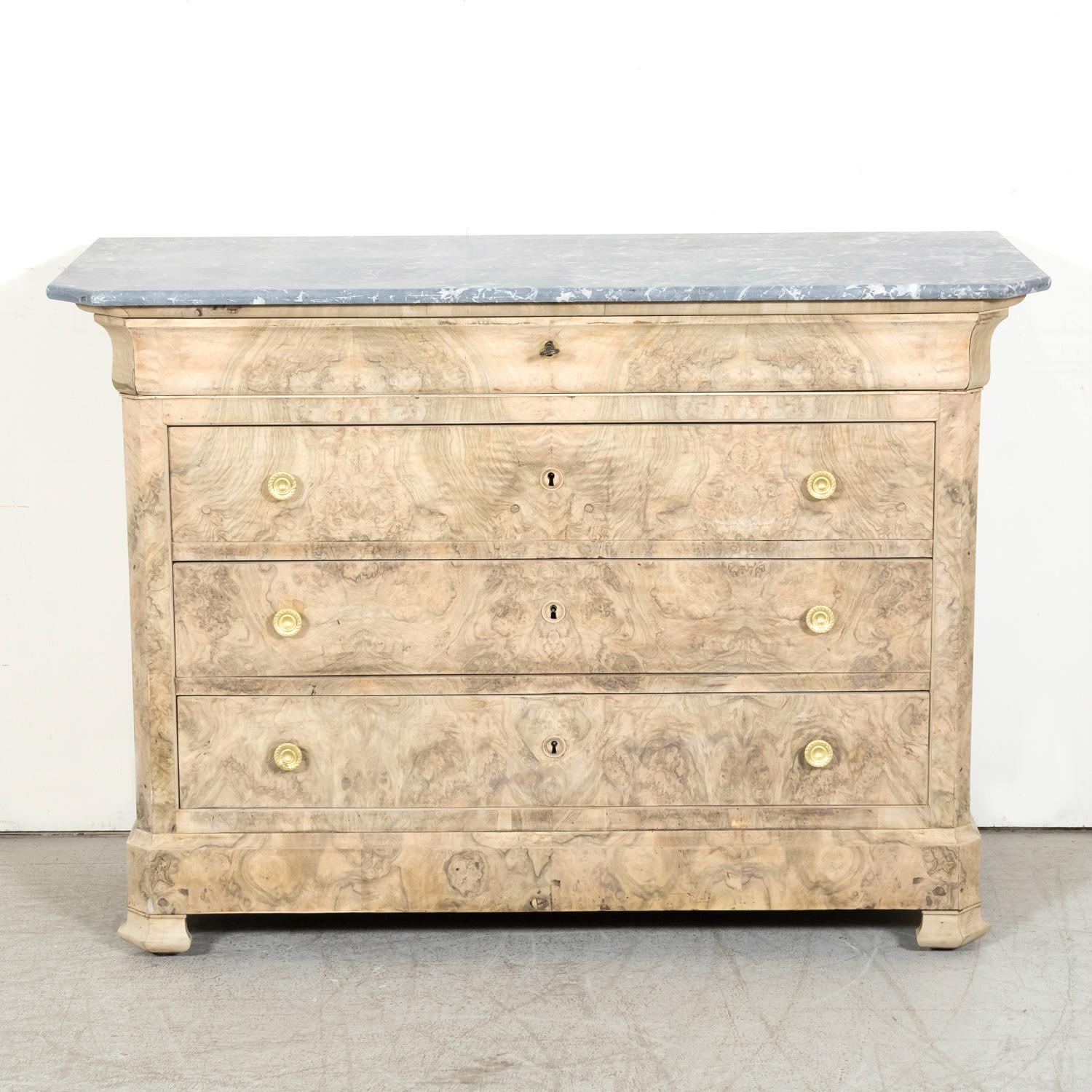 19th Century French Bleached Walnut Louis Philippe Style Commode with Marble Top In Good Condition In Birmingham, AL