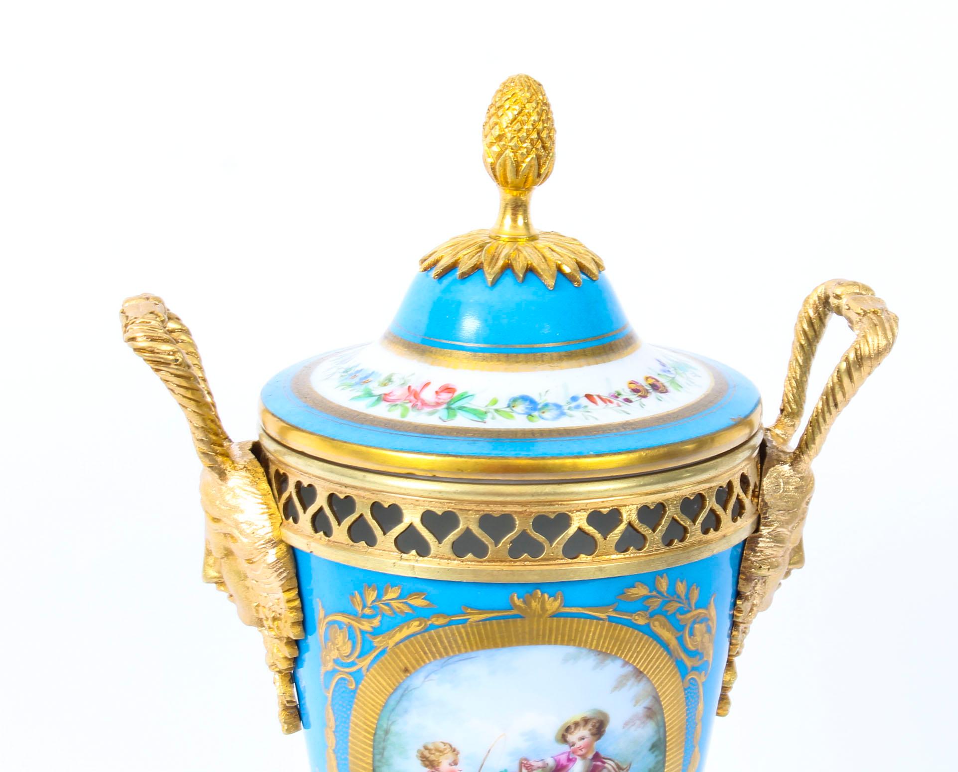 19th Century French Bleu Celeste Ormolu Mounted Sevres Lidded Vase 4
