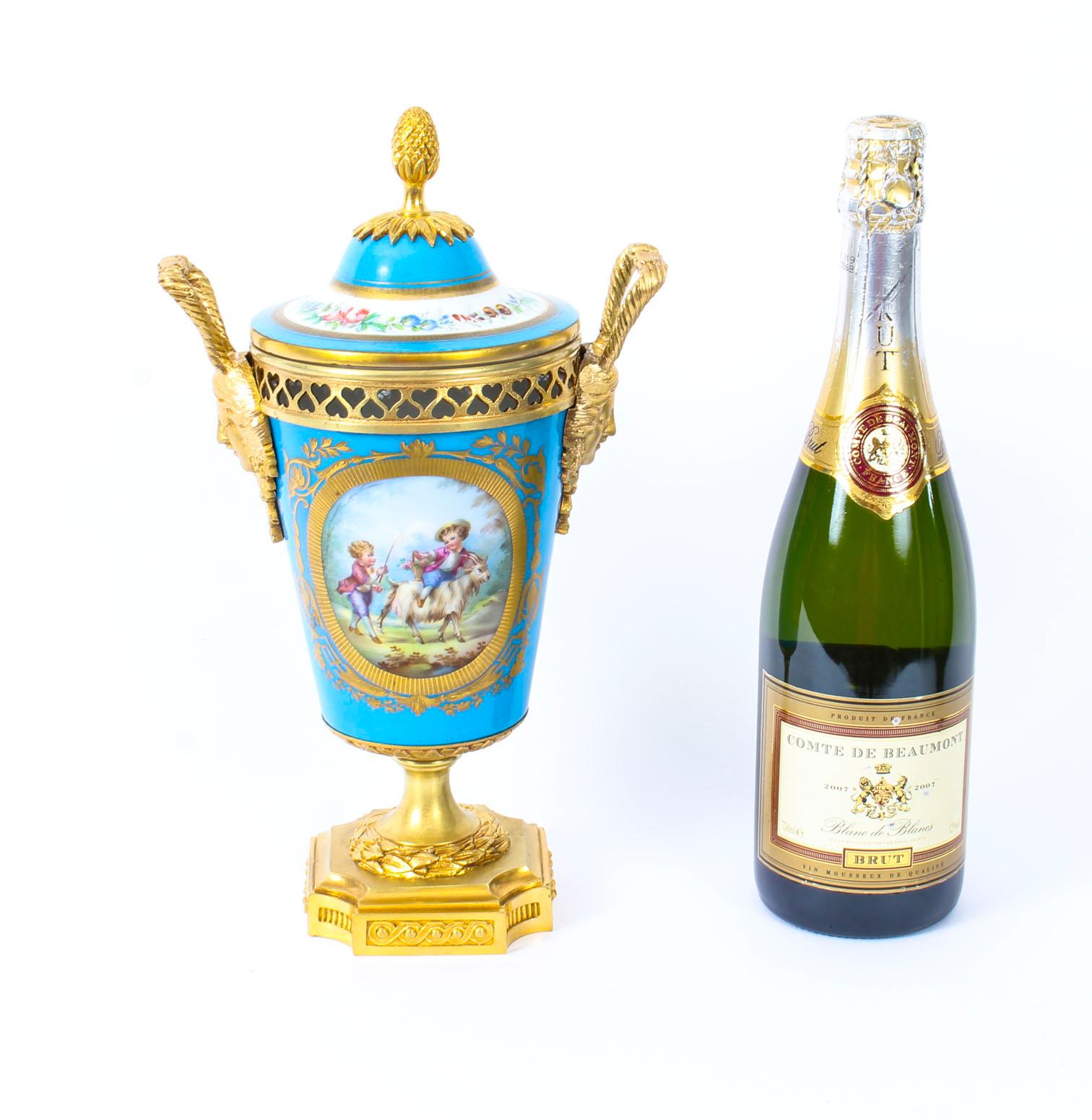 19th Century French Bleu Celeste Ormolu Mounted Sevres Lidded Vase 11