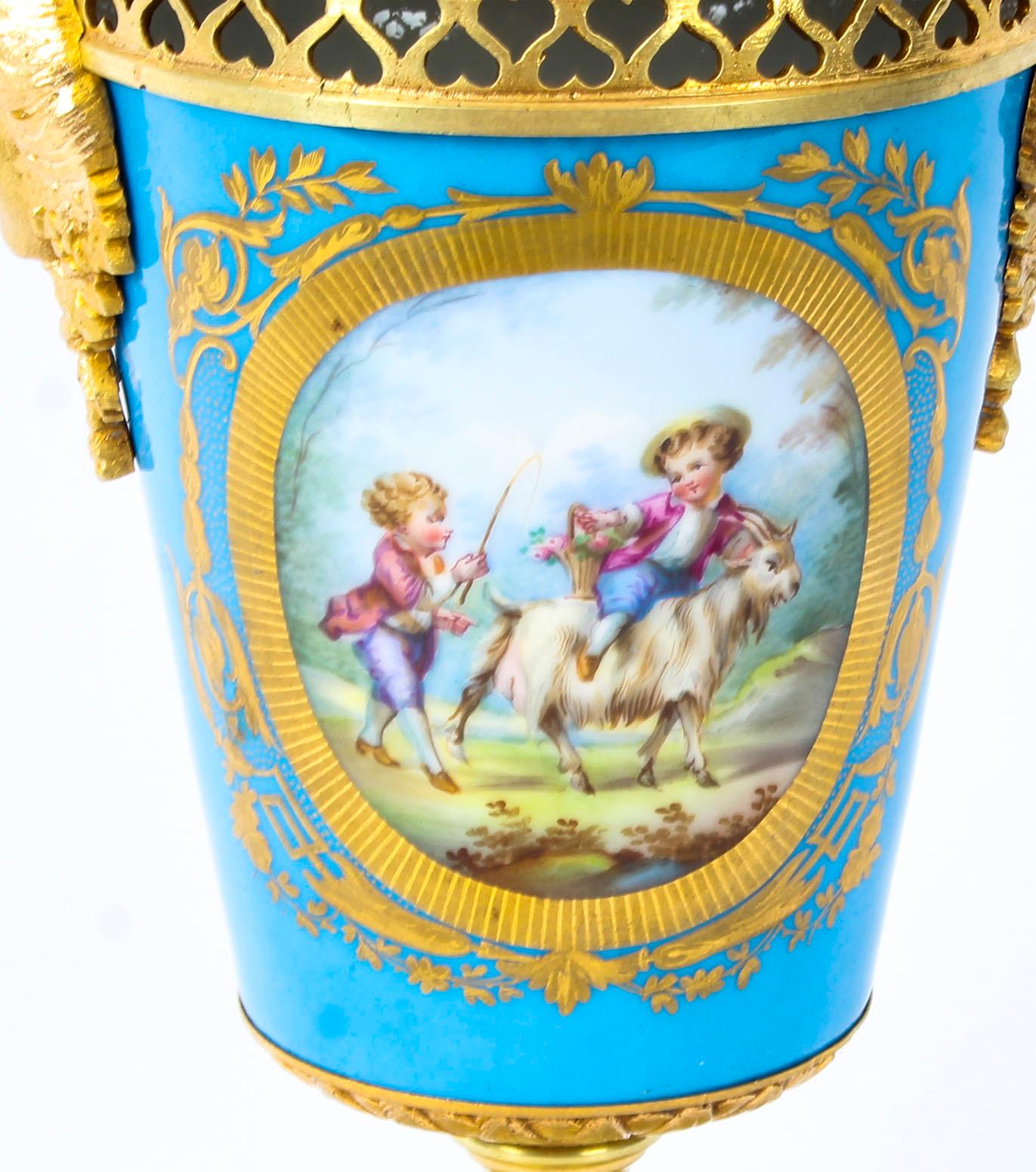 Louis XV 19th Century French Bleu Celeste Ormolu Mounted Sevres Lidded Vase