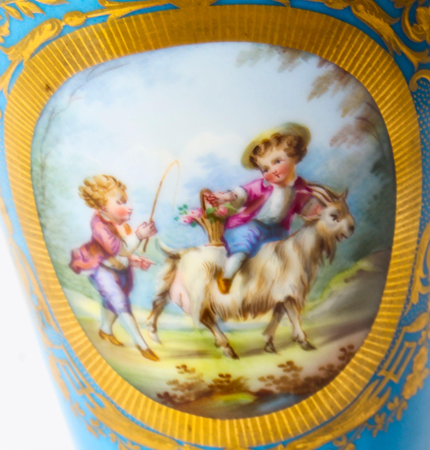 19th Century French Bleu Celeste Ormolu Mounted Sevres Lidded Vase In Good Condition In London, GB