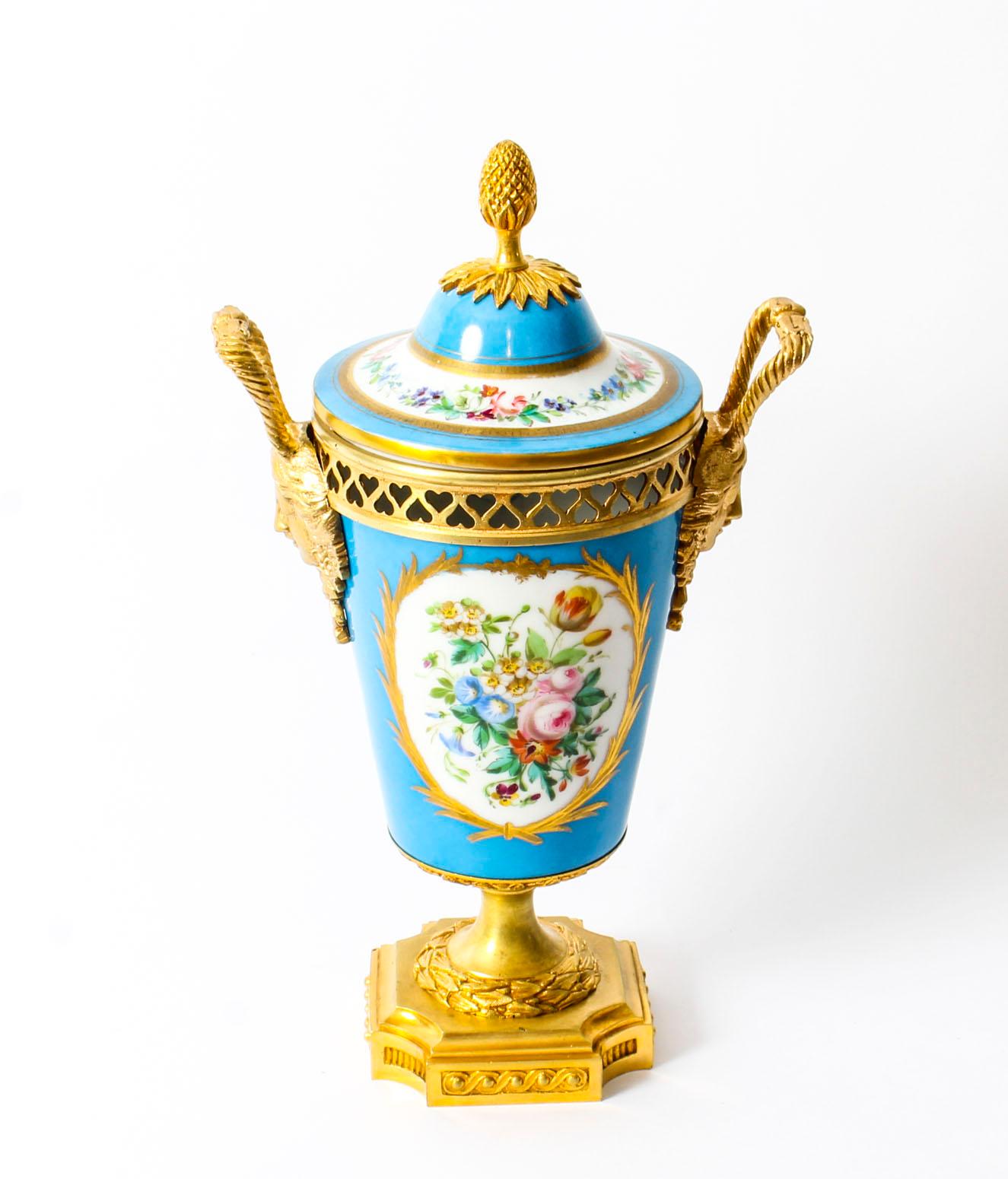 Late 19th Century 19th Century French Bleu Celeste Ormolu Mounted Sevres Lidded Vase