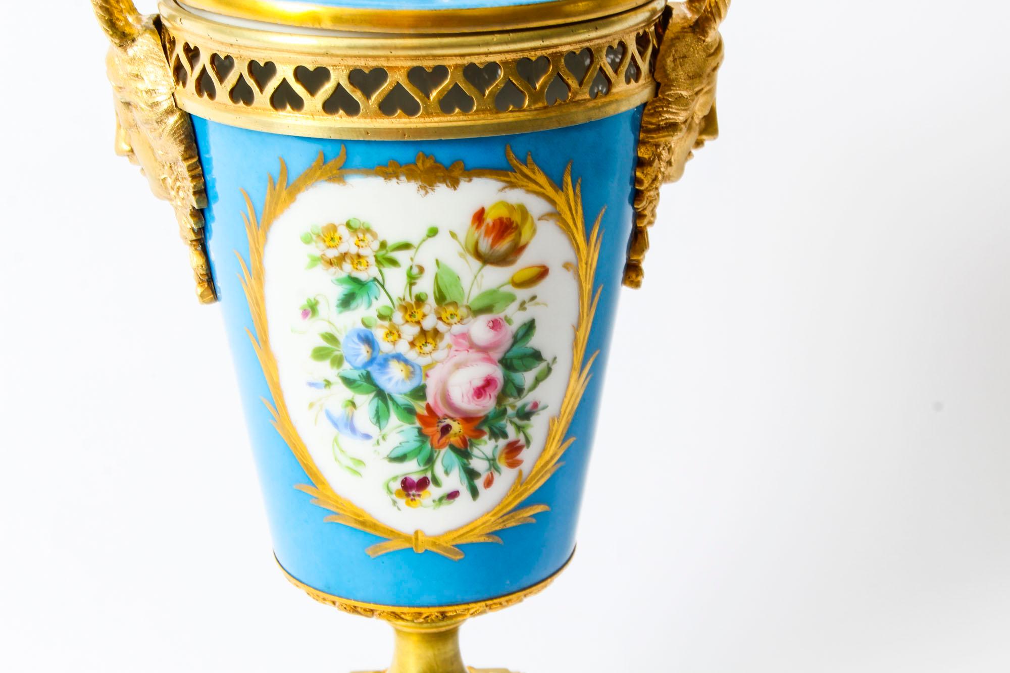 Porcelain 19th Century French Bleu Celeste Ormolu Mounted Sevres Lidded Vase