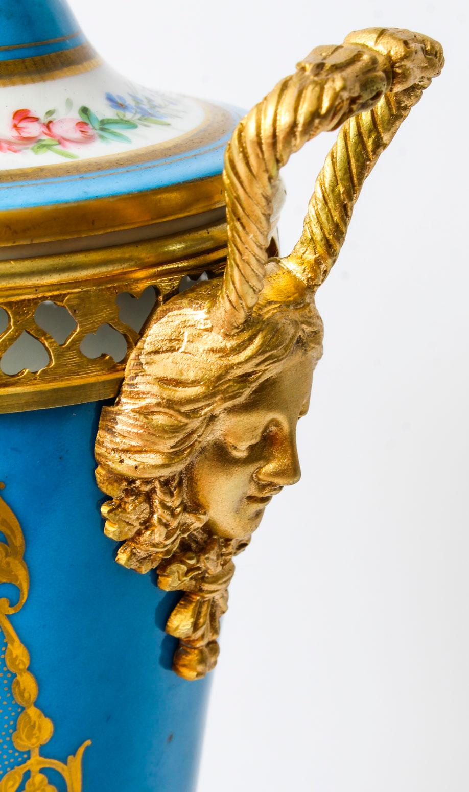 19th Century French Bleu Celeste Ormolu Mounted Sevres Lidded Vase 2