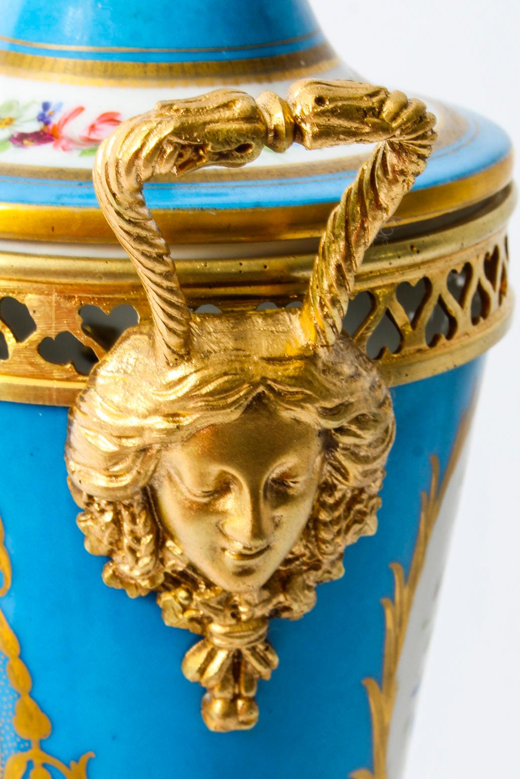 19th Century French Bleu Celeste Ormolu Mounted Sevres Lidded Vase 3