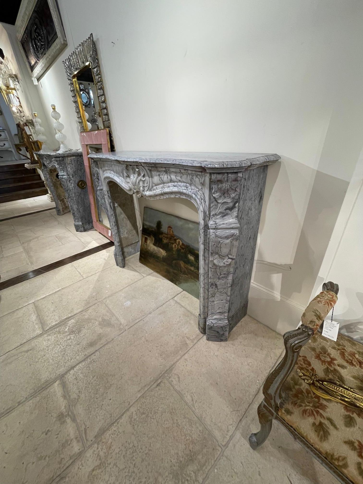 19th Century French Bleu Turquin Louis XV Carved Marble Mantel In Good Condition In Dallas, TX