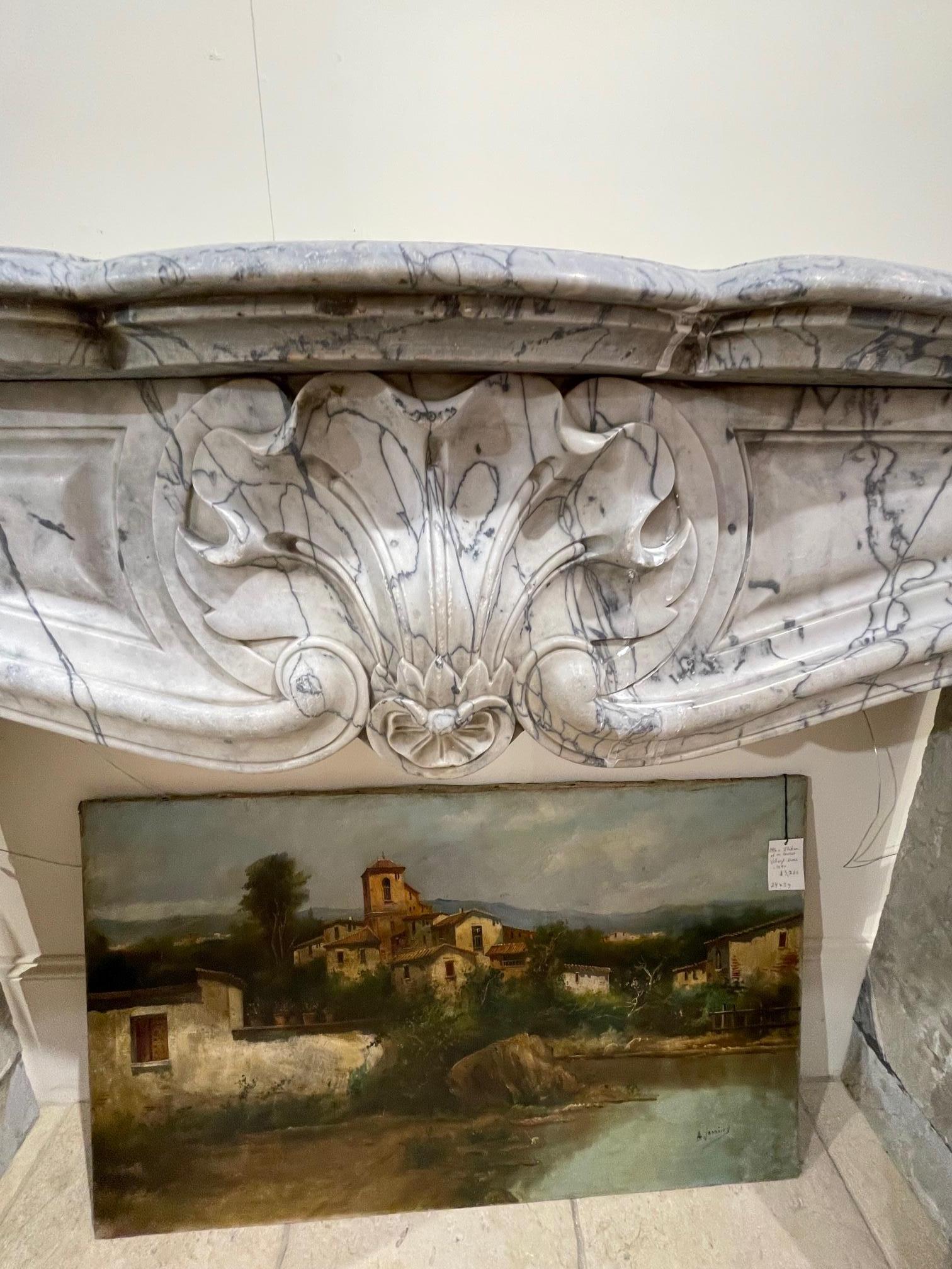 19th Century French Bleu Turquin Louis XV Carved Marble Mantel 2
