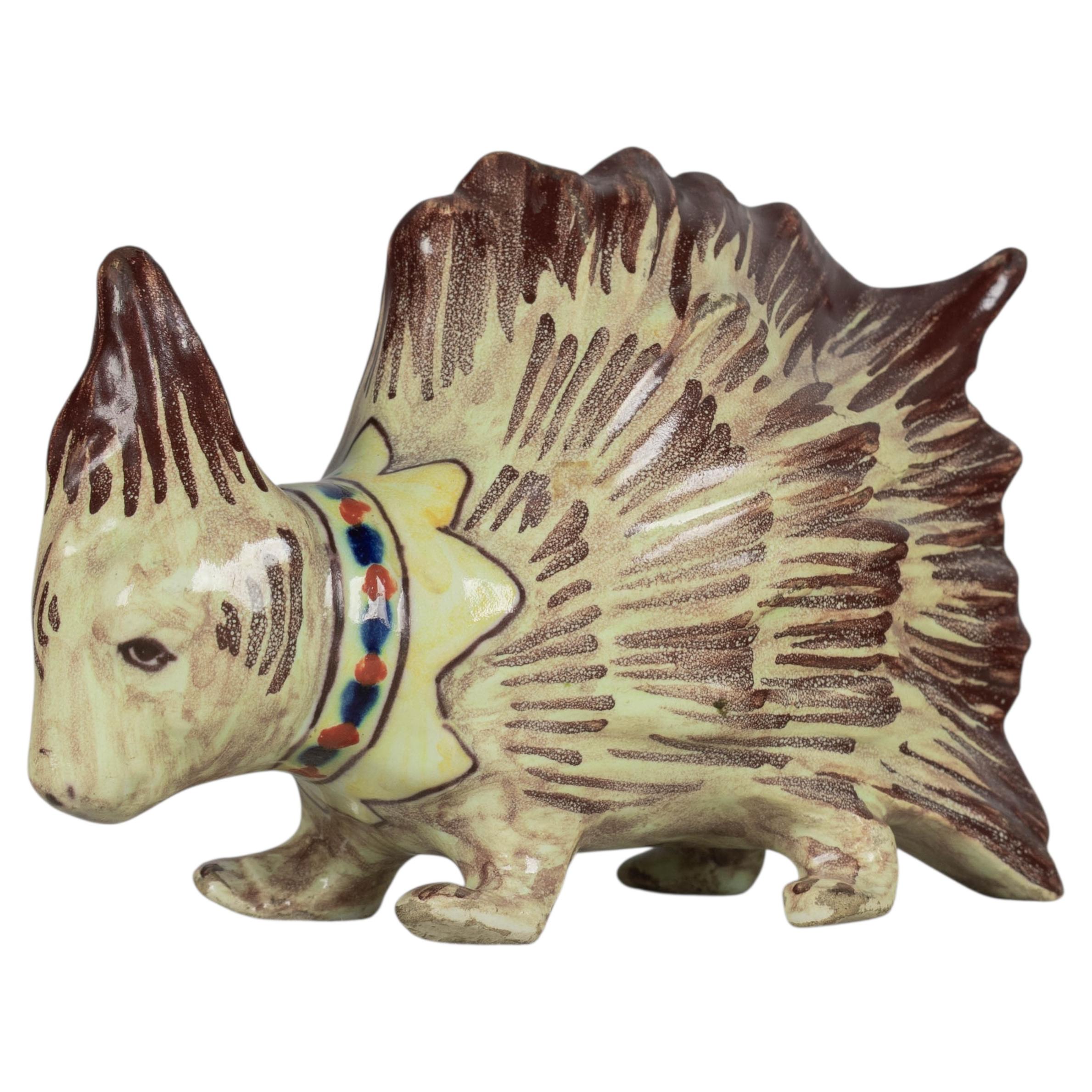 Pre-owned Gabriel Emile Fourmaintraux 19th Century French Blois Faience Porcupine Figurine In Brown