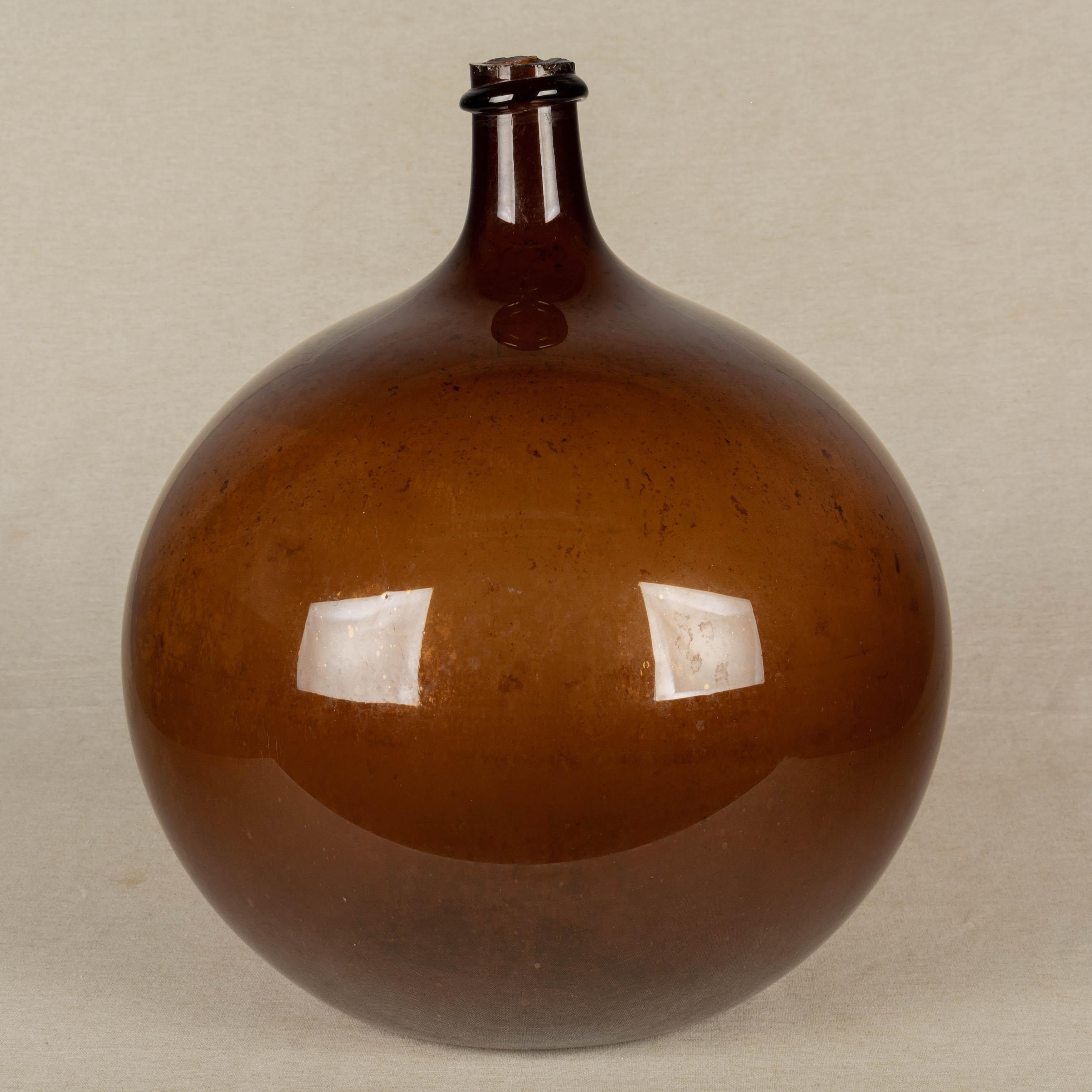 Hand-Crafted 19th Century French Blown Glass Demijohn Bottle