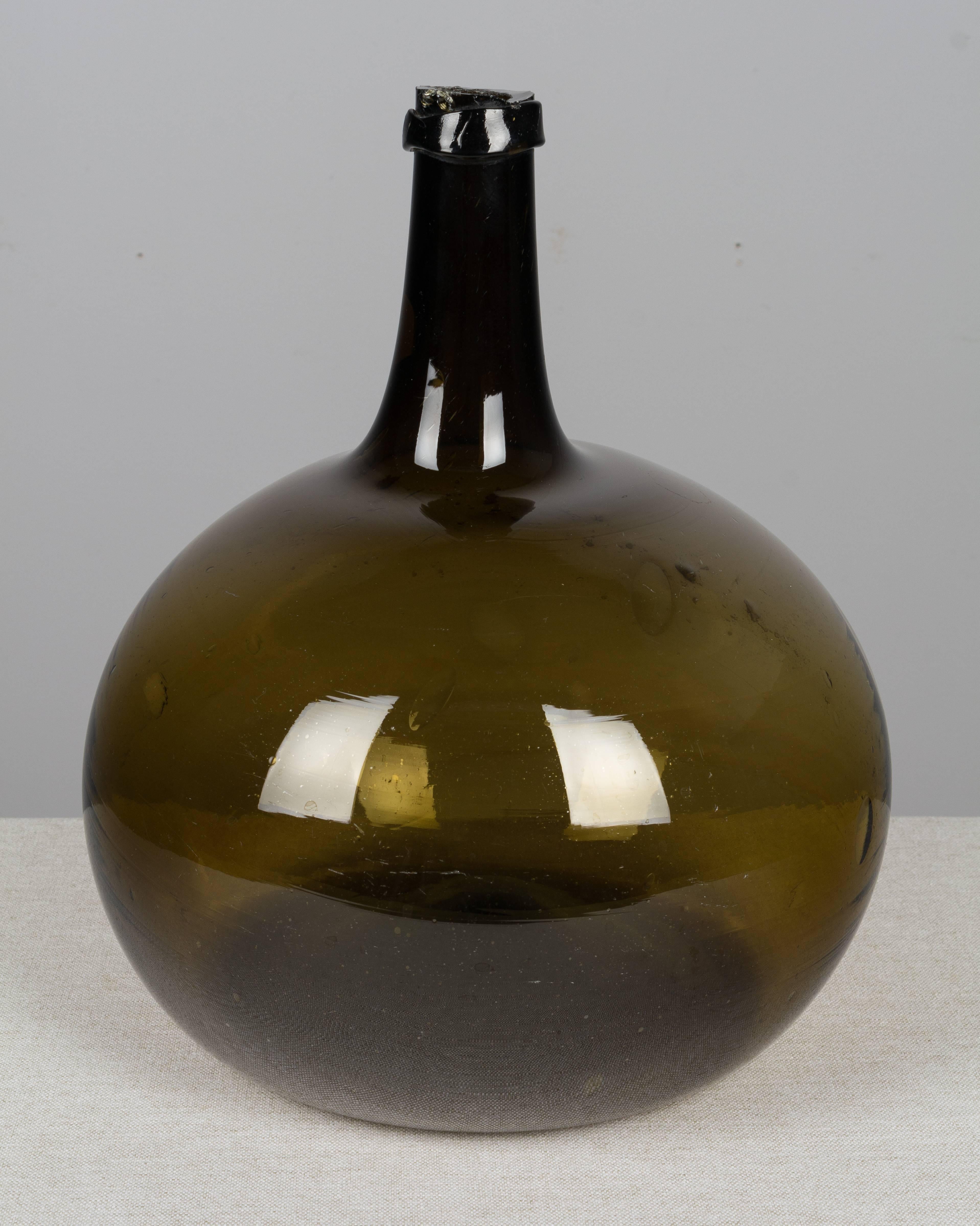 19th Century French Blown Glass Demijohn Bottle In Excellent Condition In Winter Park, FL