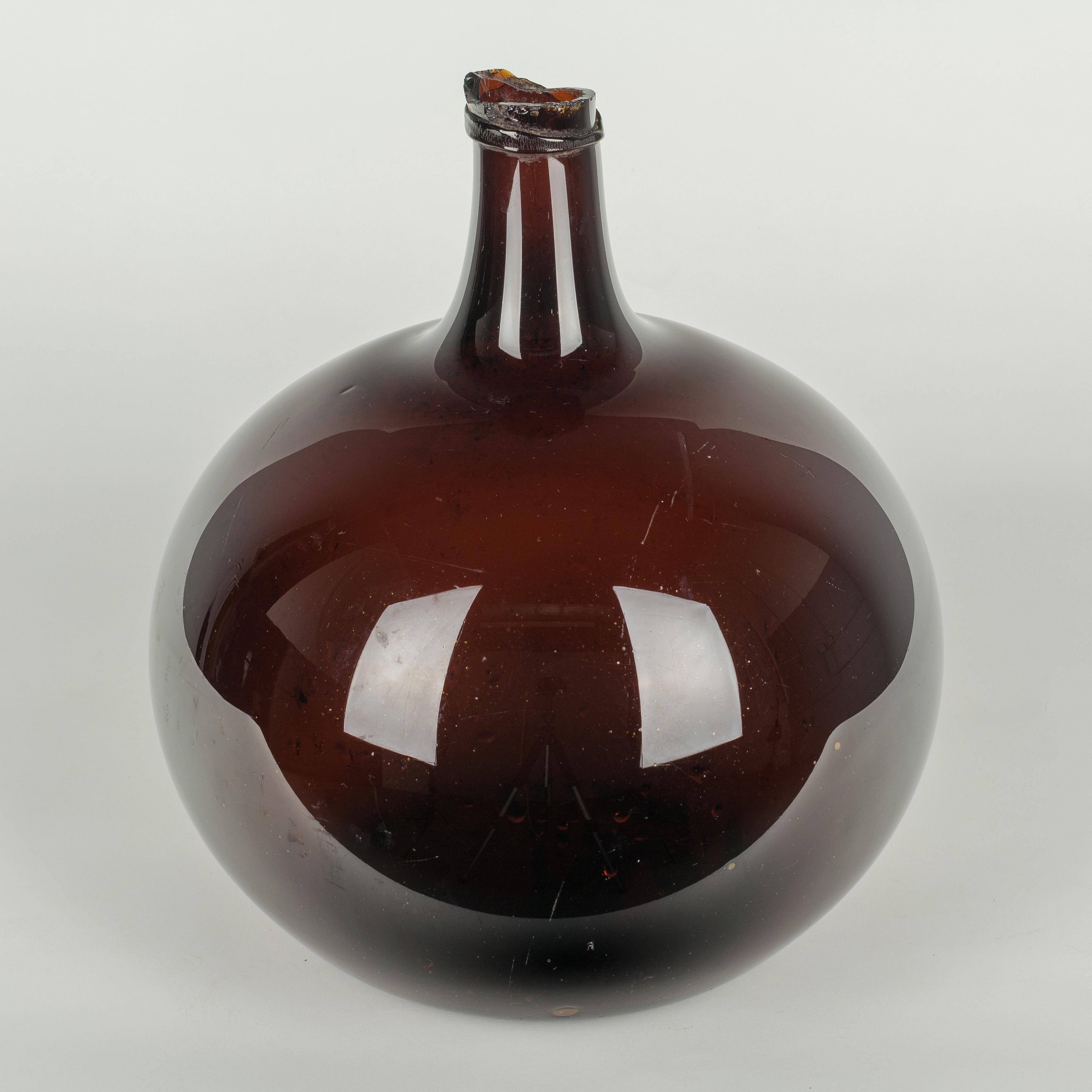 19th Century French Blown Glass Demijohn Bottle In Good Condition In Winter Park, FL