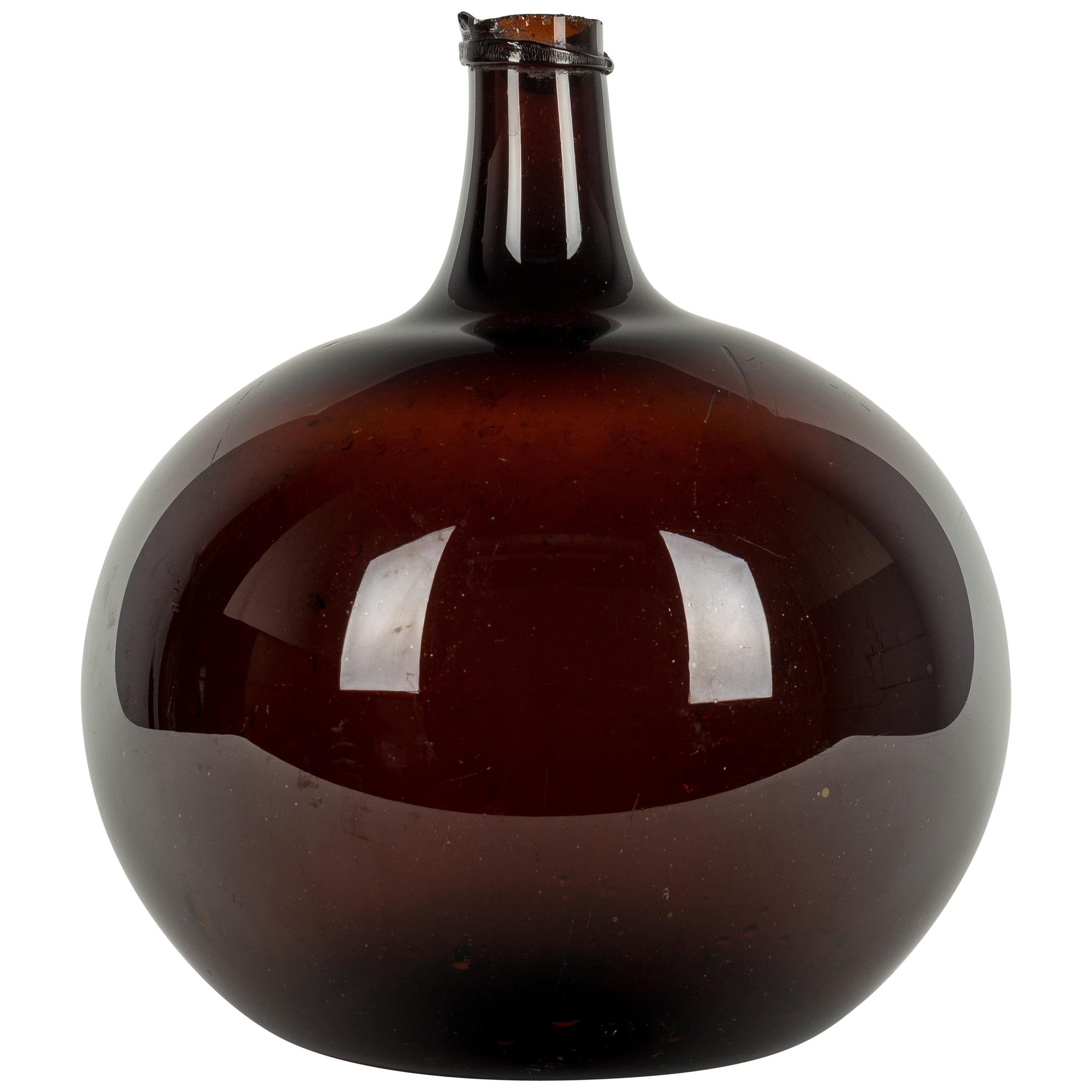 19th Century French Blown Glass Demijohn Bottle