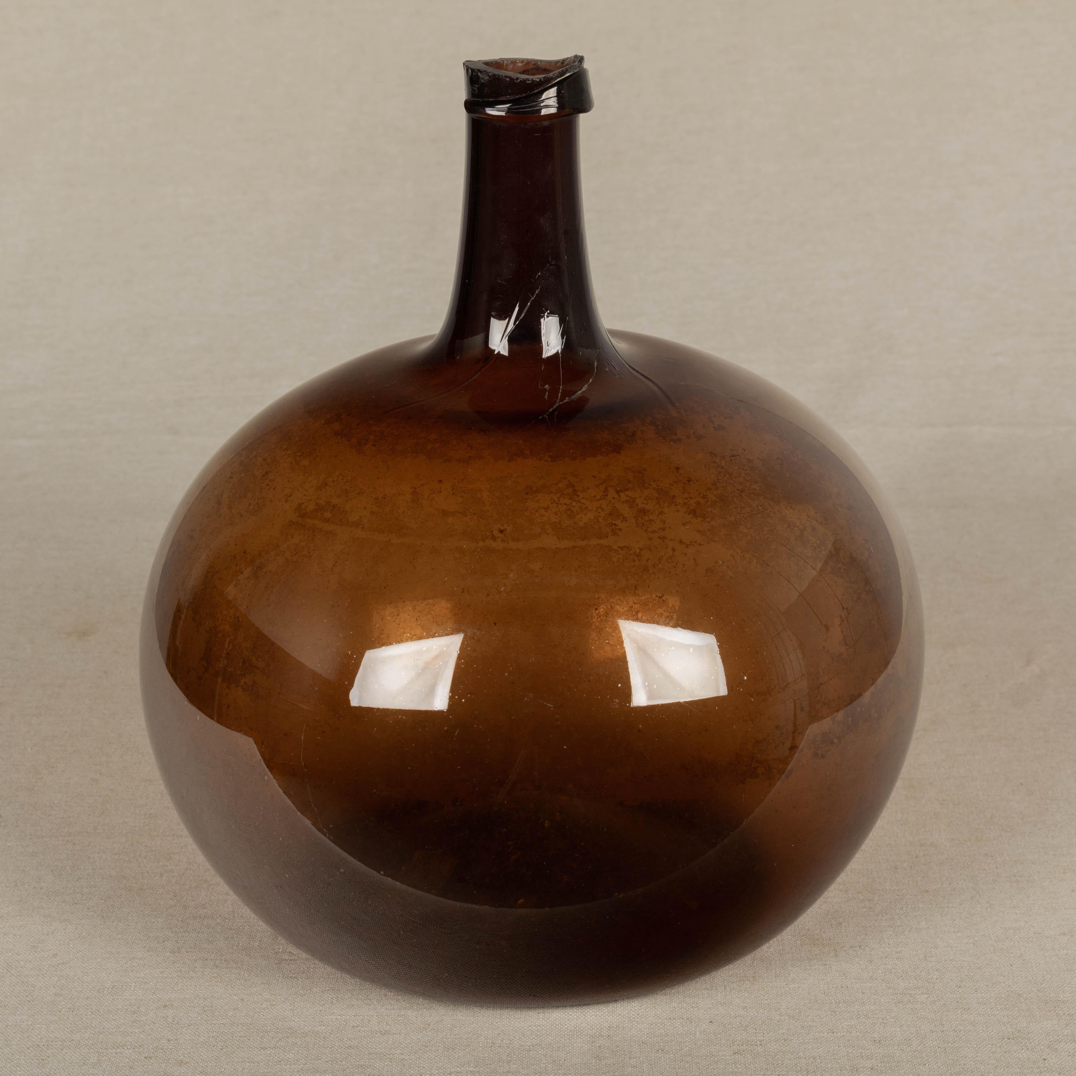 Hand-Crafted 19th Century French Blown Glass Demijohn Bottle Small