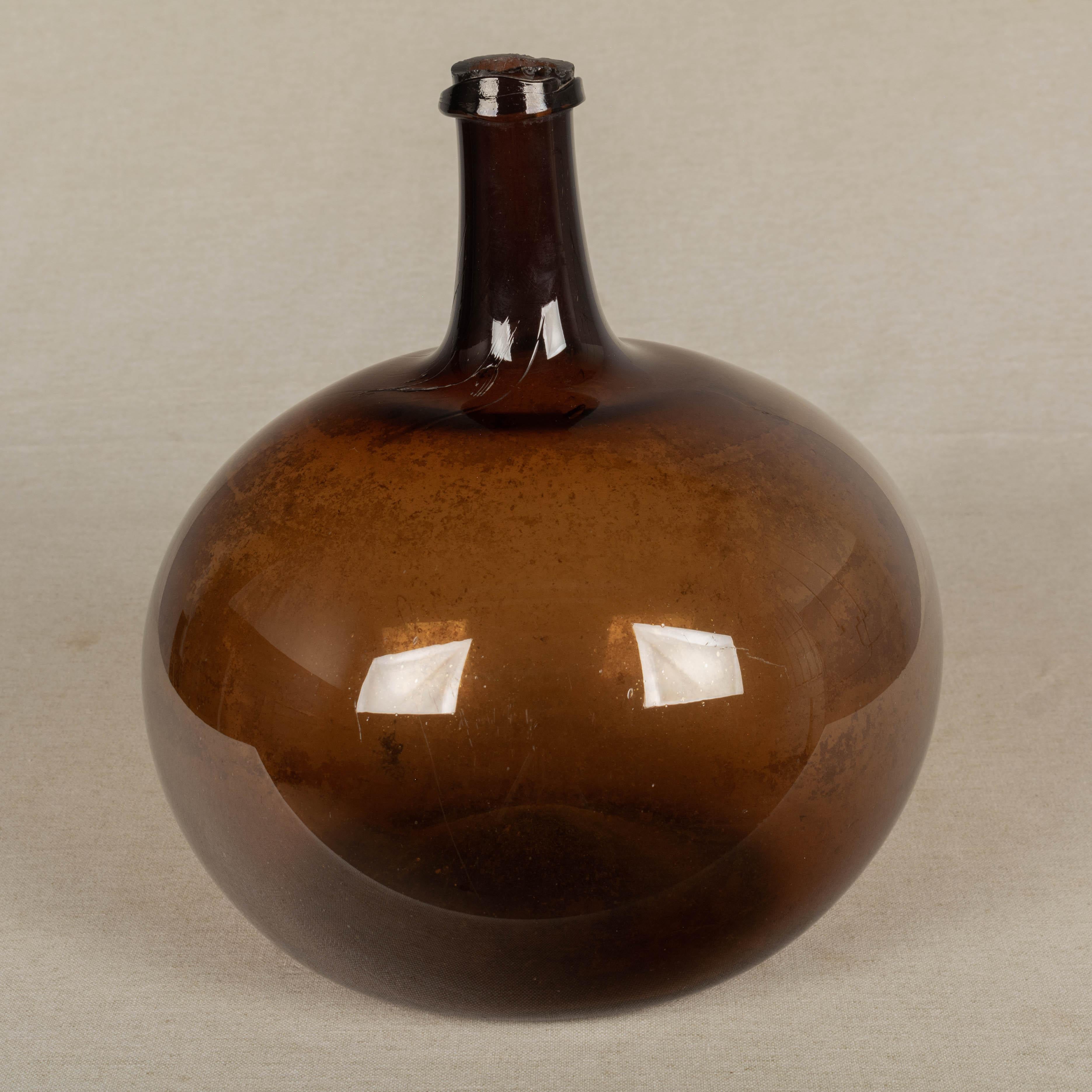 19th Century French Blown Glass Demijohn Bottle Small In Good Condition In Winter Park, FL