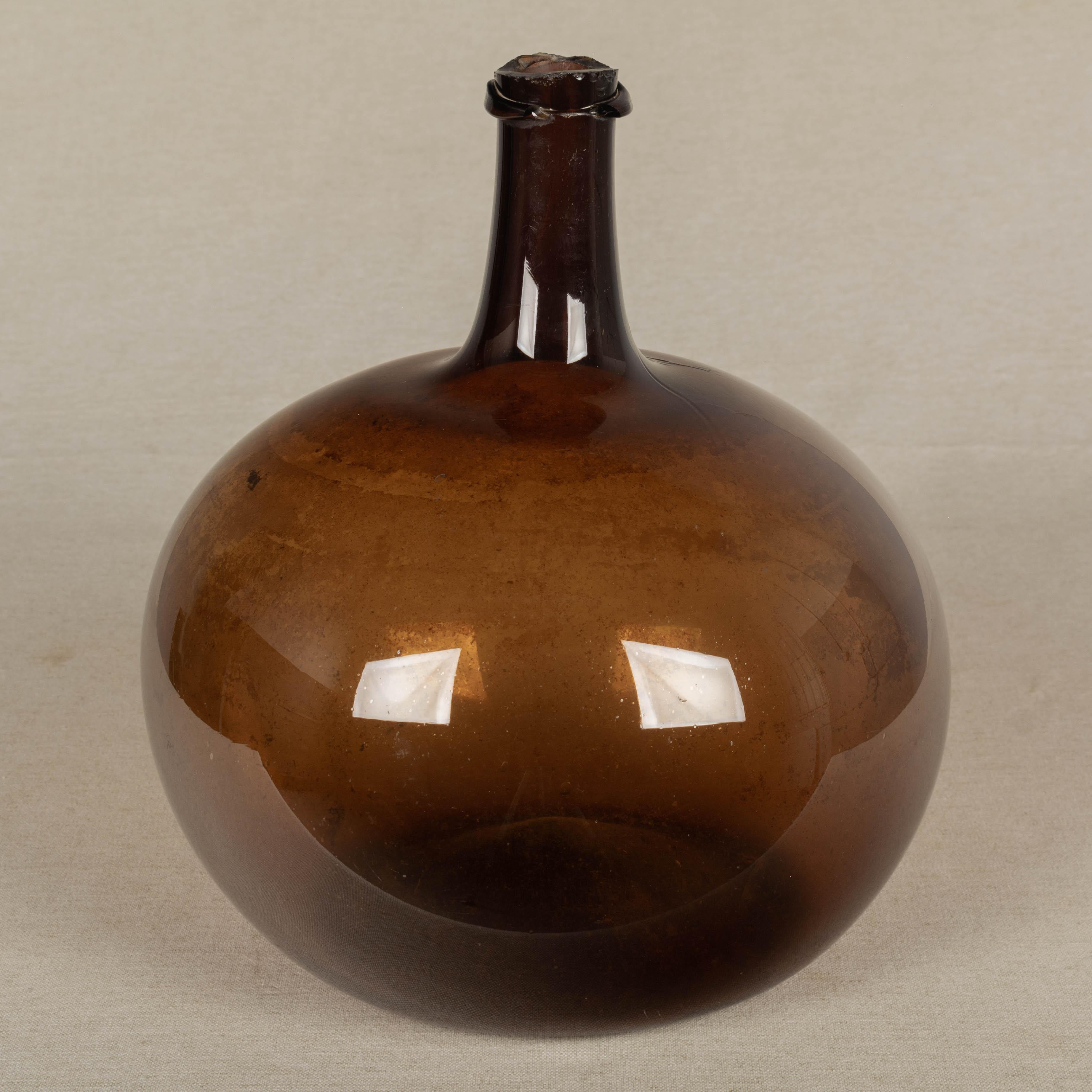 19th Century French Blown Glass Demijohn Bottle Small 2