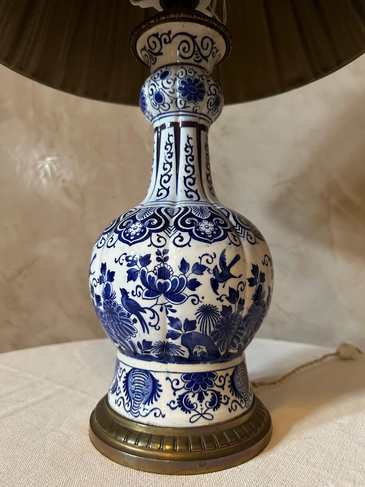 Mid-19th Century 19th century French Blue and White Delft Porcelain Table Lamp For Sale