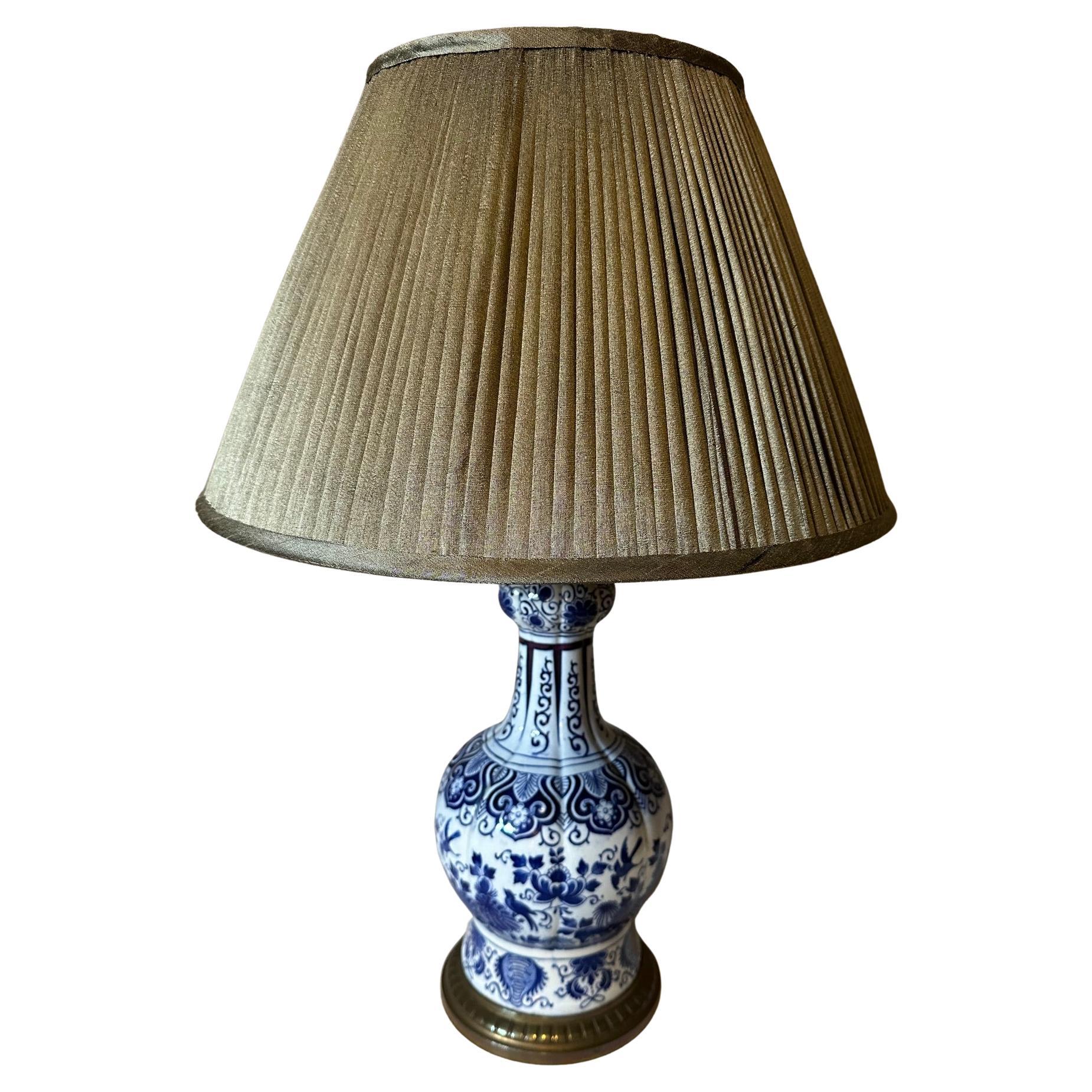 19th century French Blue and White Delft Porcelain Table Lamp