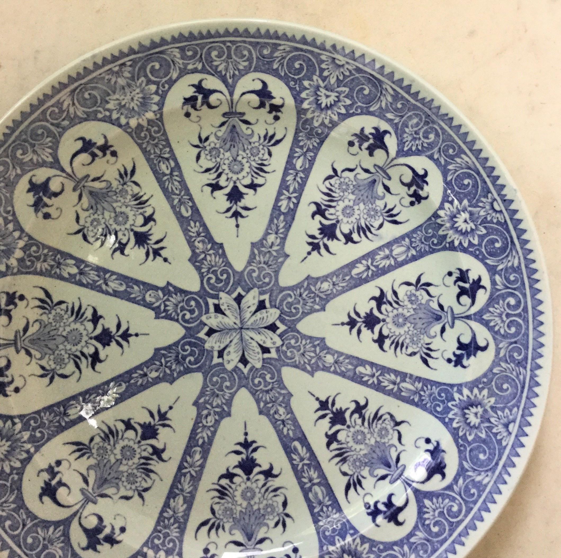 French Provincial 19th Century French Blue and White Faience Dinner Plate Sarreguemines
