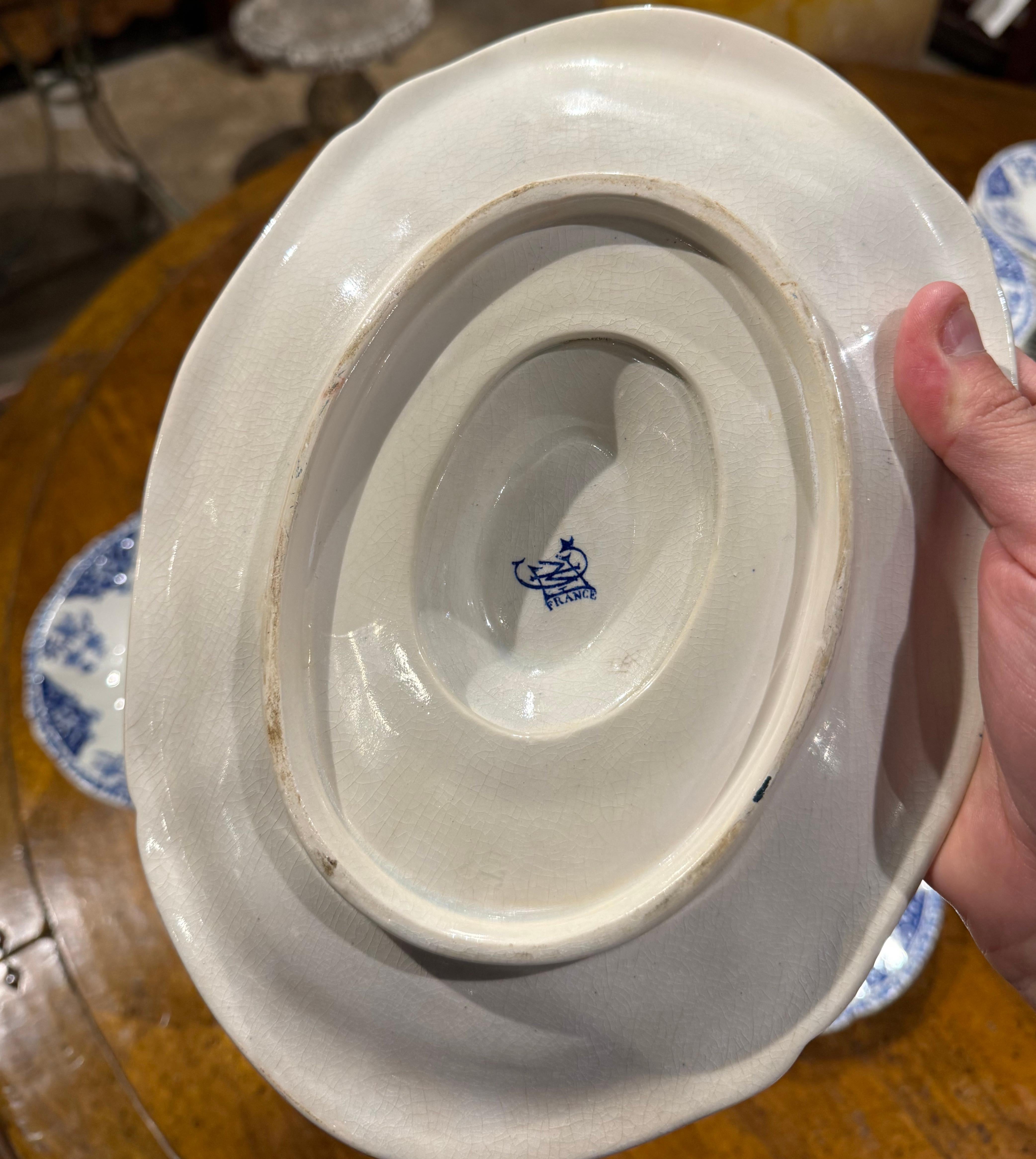19th Century French Blue and White Gien Porcelain Dinnerware, 77 Pieces 5