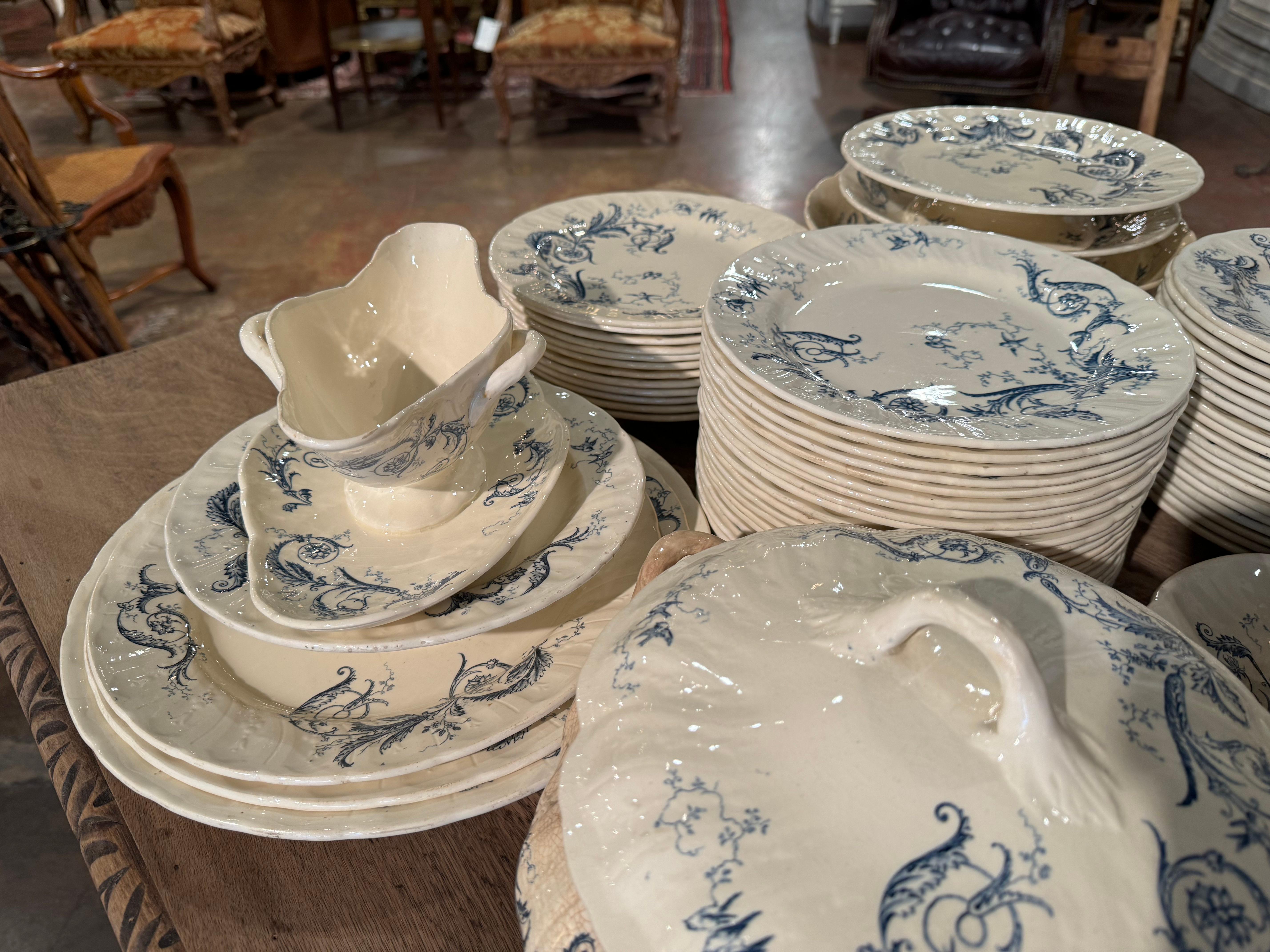 19th Century French Blue and White Gien Porcelain Dinnerware, 67 Pieces For Sale 6