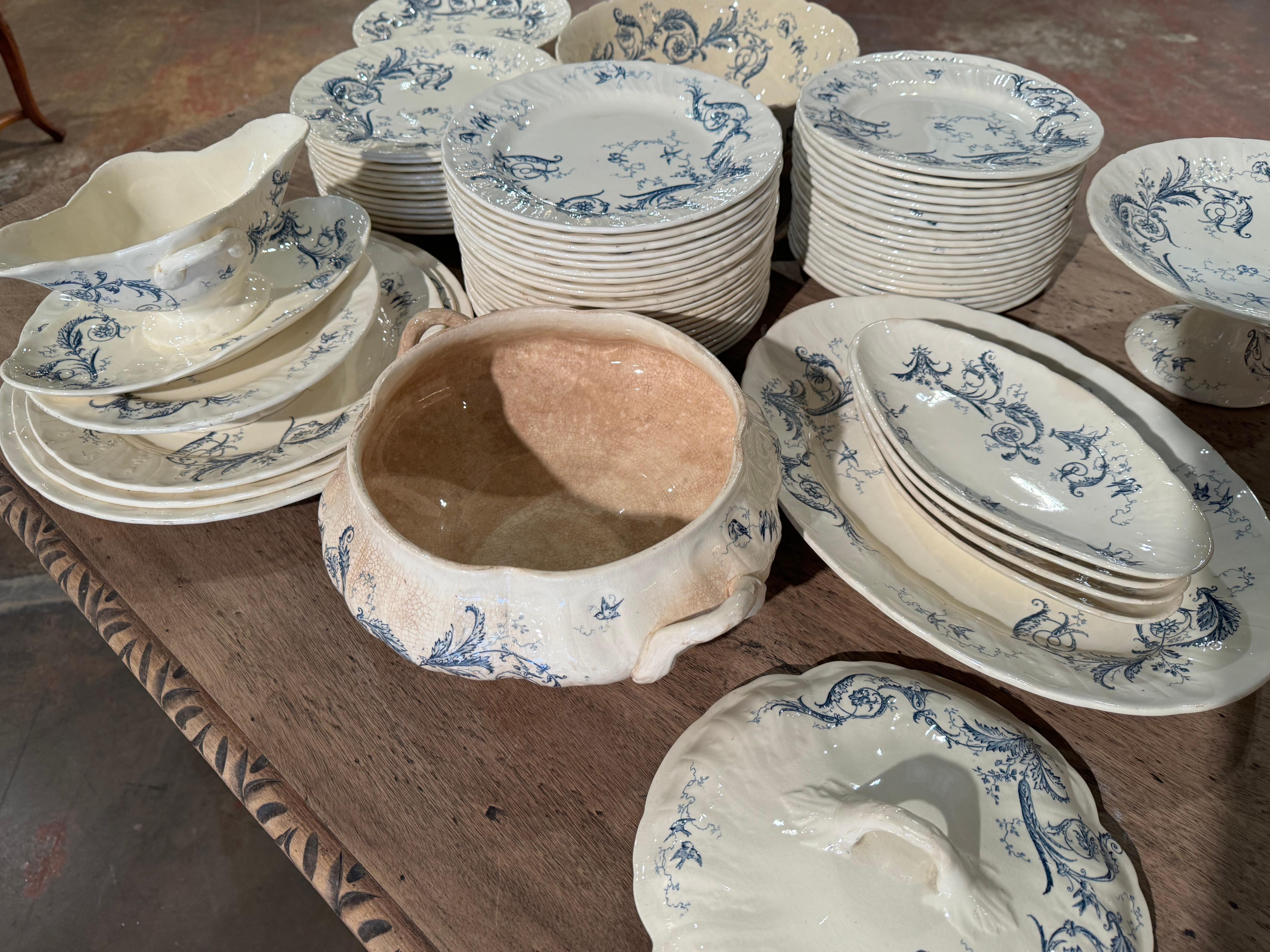 19th Century French Blue and White Gien Porcelain Dinnerware, 67 Pieces For Sale 7