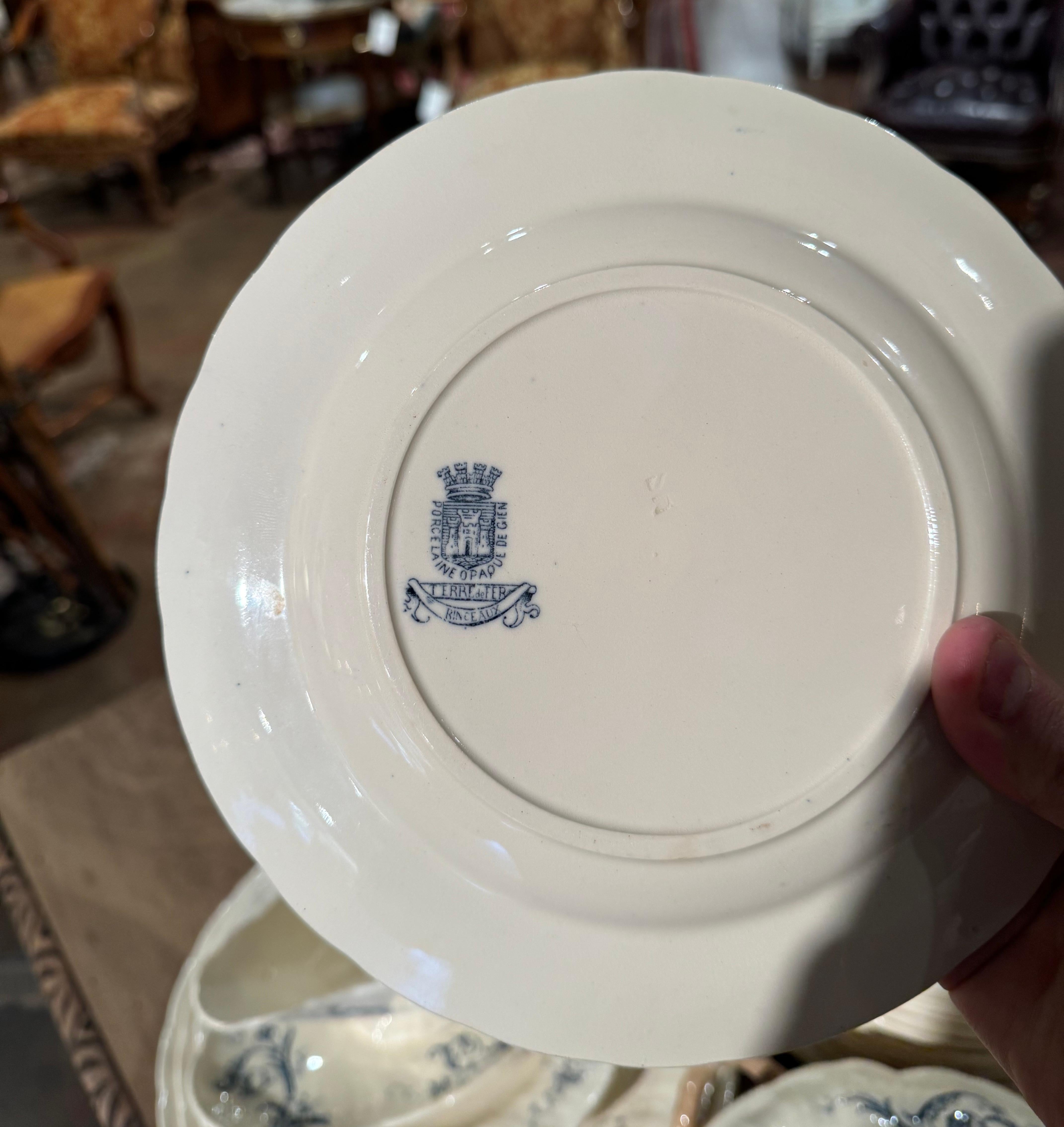 19th Century French Blue and White Gien Porcelain Dinnerware, 67 Pieces 9